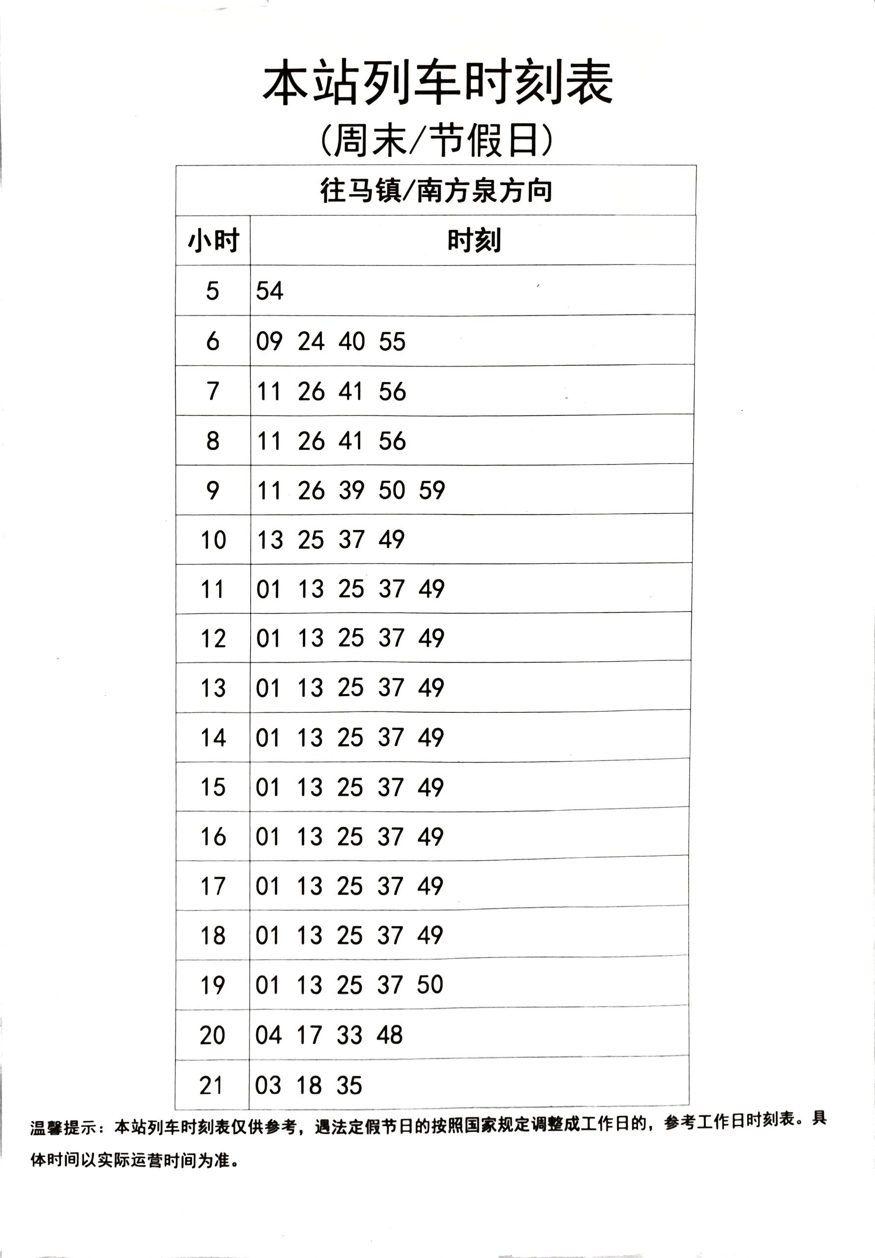 地铁列车时刻表图片