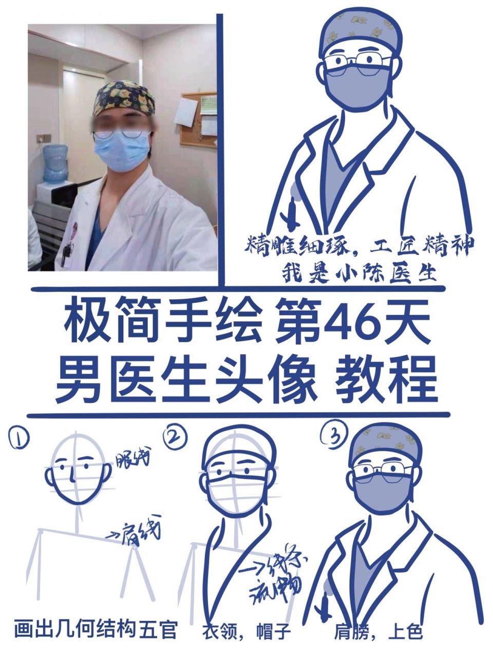 医生怎么画71宝藏教程4个步 极简手绘| 医生头像 | 零基础简笔画