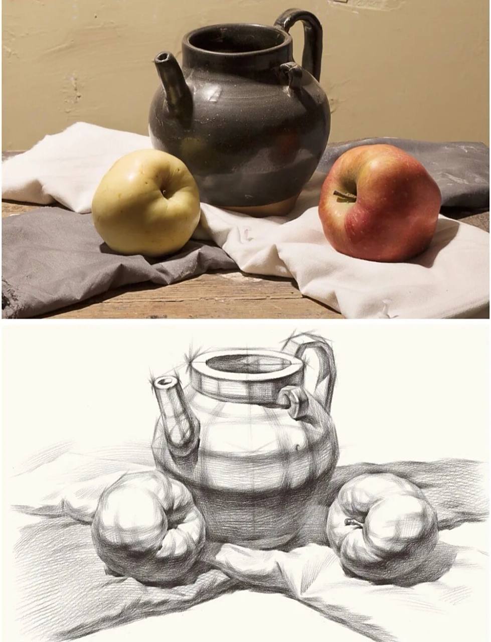 学素描必须收藏的干货|结构素描静物组合篇 分享一组静物组合结构素描