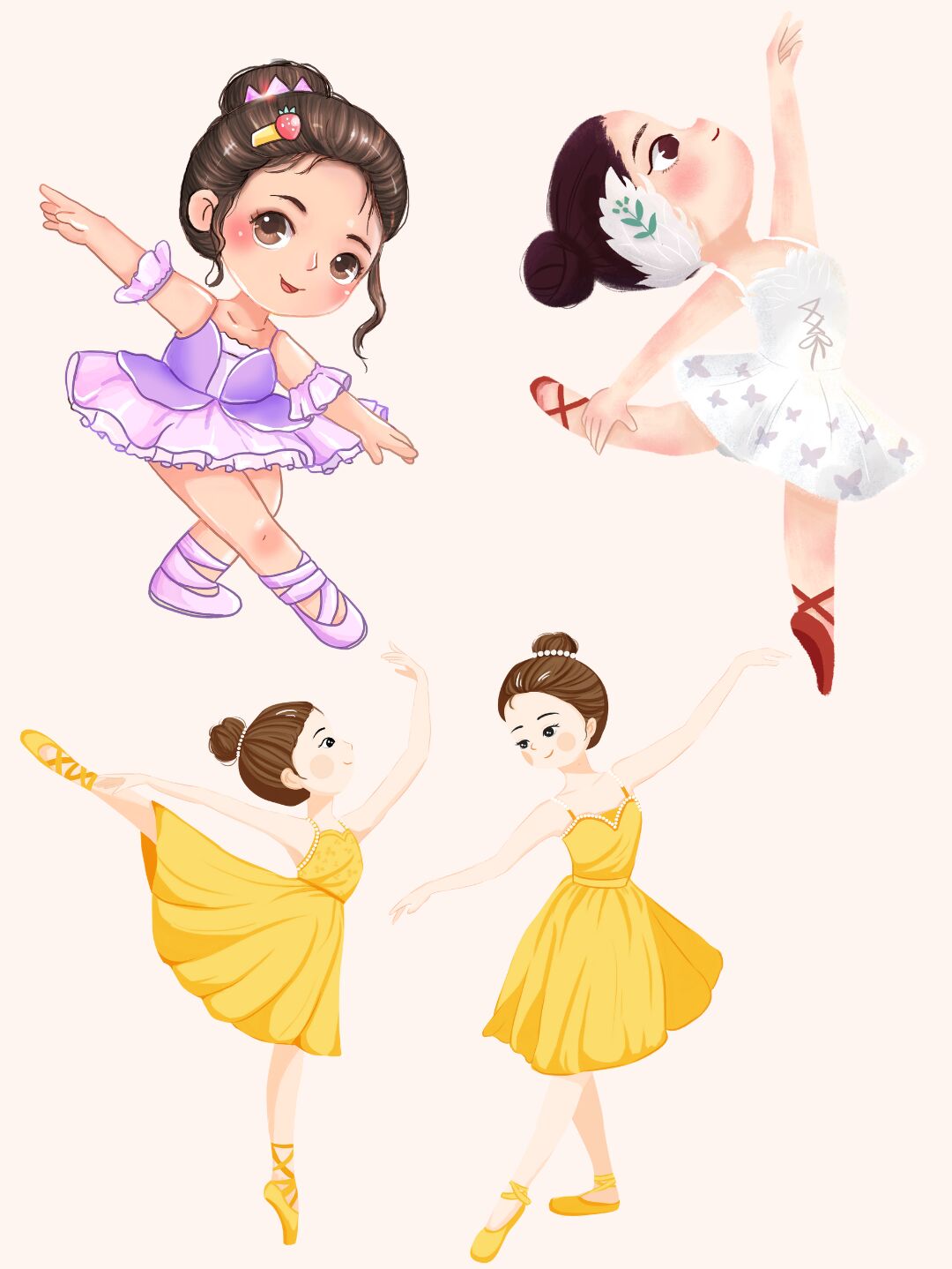 免抠元素|跳芭蕾舞的小女孩手绘卡通人物