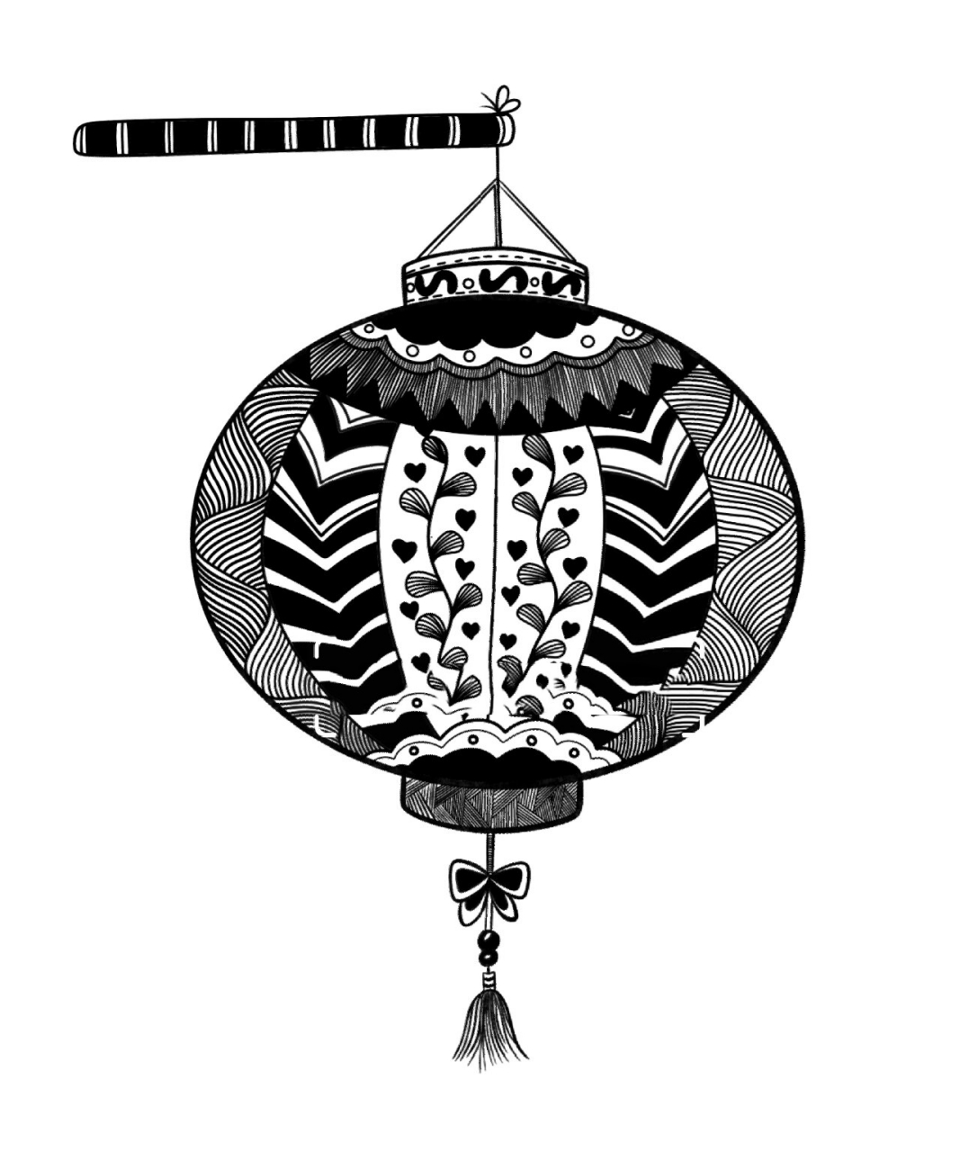 《元旦花灯》黑白线描画灯笼合集 喜迎元旦!