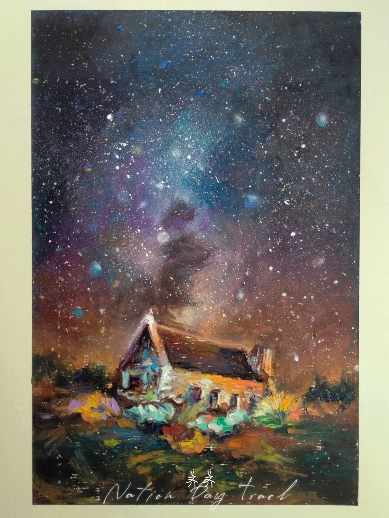 油画棒/星空系列九宫格 我的星空系列九宫格完成啦,哈哈,成就感满满