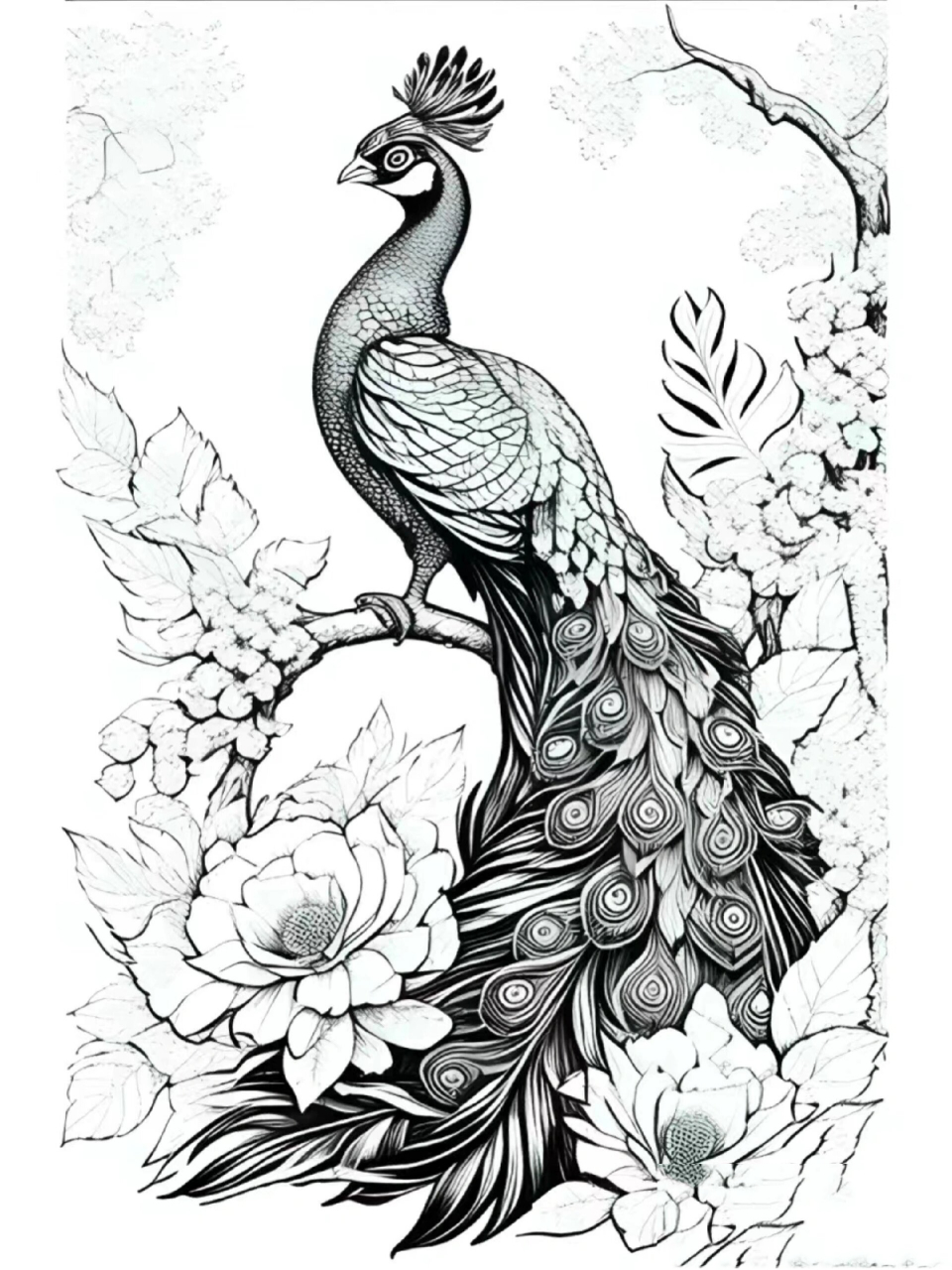 线描《孔雀》 吉祥,幸福,高洁华贵. 聪明,善良,自由,和平. 长寿之意.