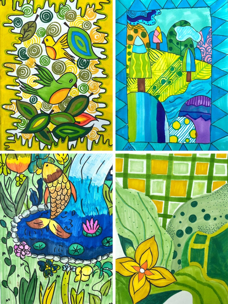 六年级·上册《画一幅色彩和谐的画》学生作品 96邻近色配色,作业