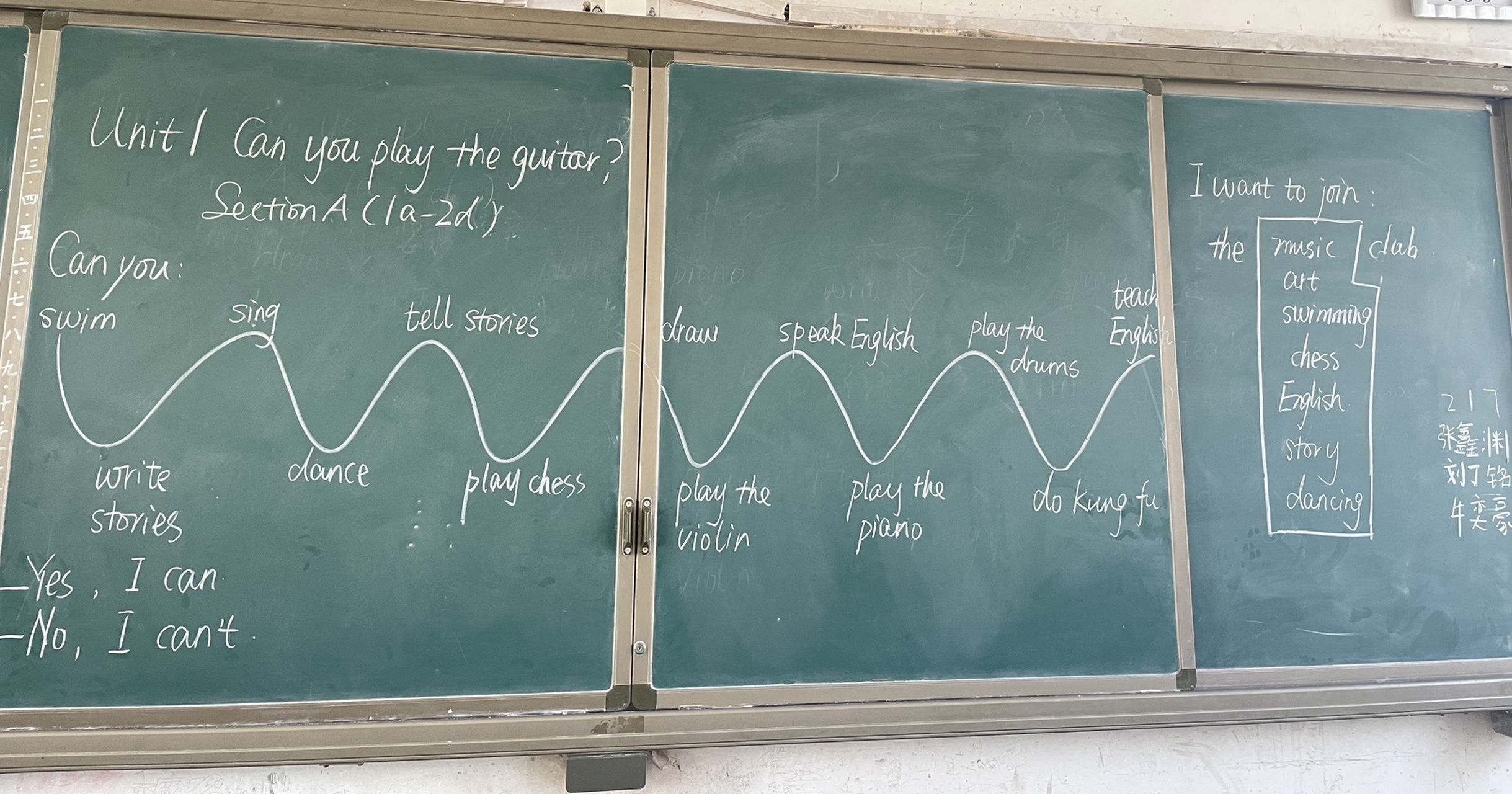 人教版七年级英语下unit 1sectiona板书分享