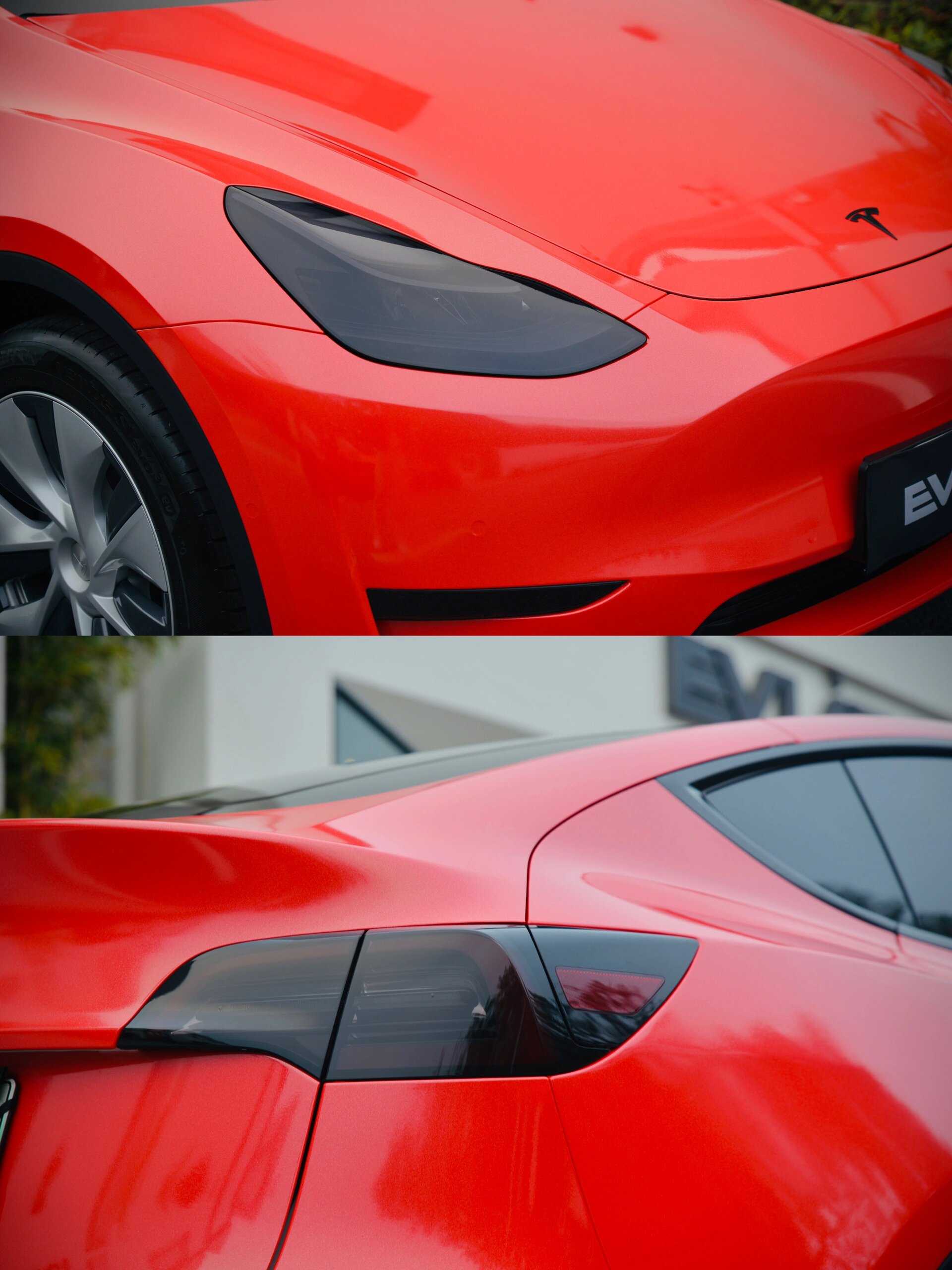 特斯拉model y 珠光胭脂红 今日分享改色案例 一款闪亮的红色7815
