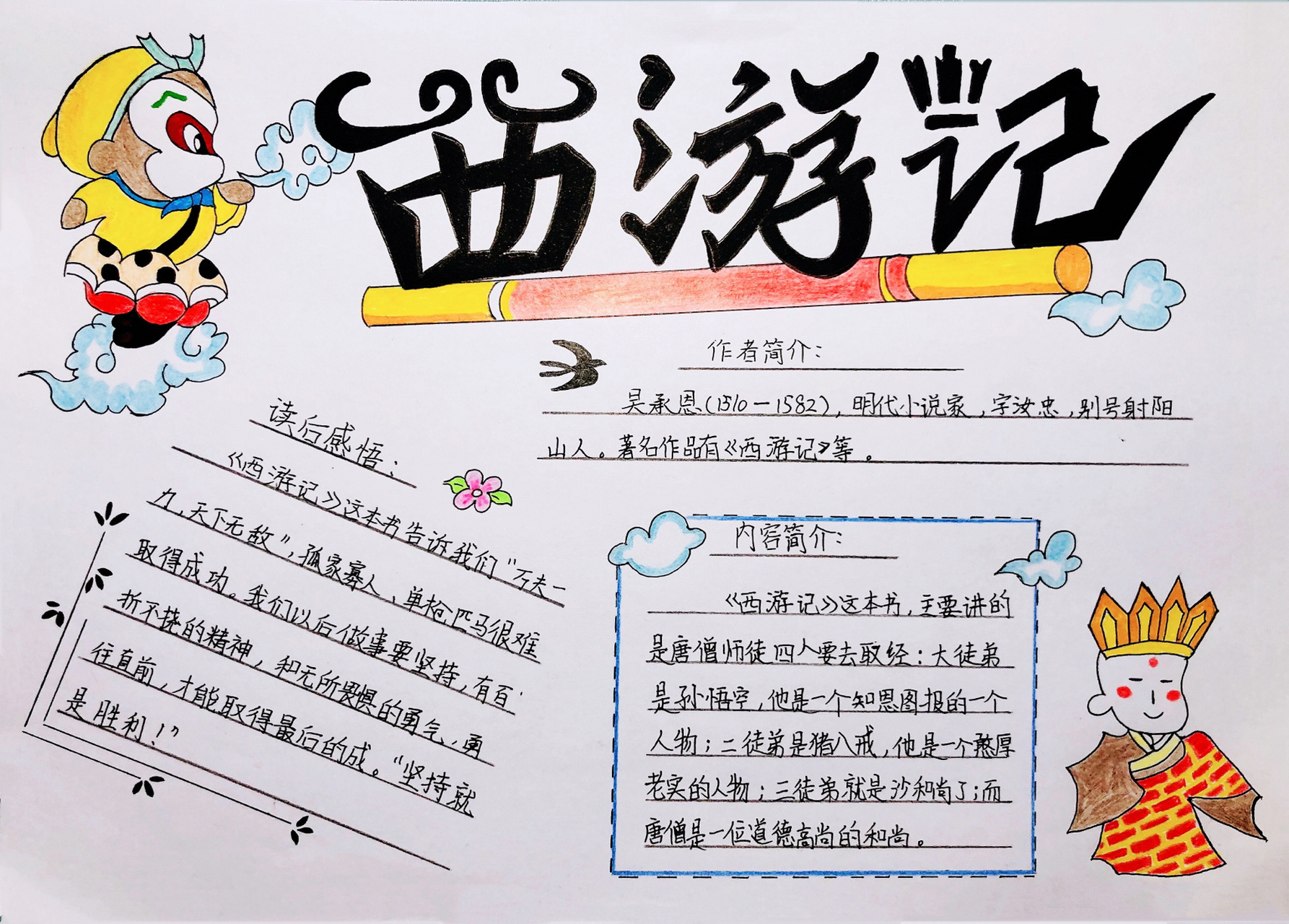 四大名著手抄报 两周内的学校个性化作业 编辑标题图画by lily酱 文字