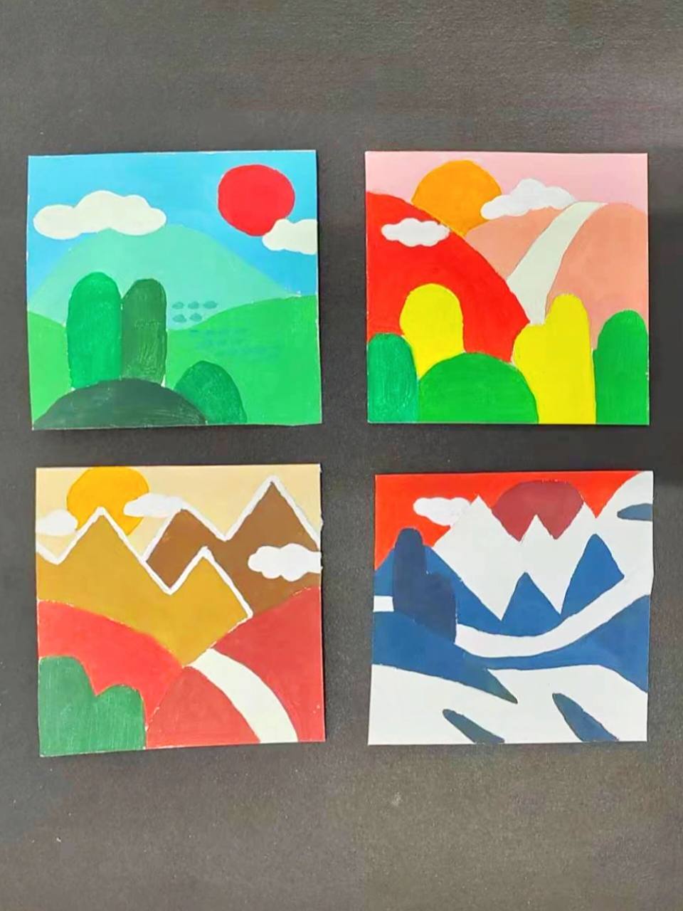 四季水粉画作业 四季水粉画,春夏秋冬,色彩构成,水彩