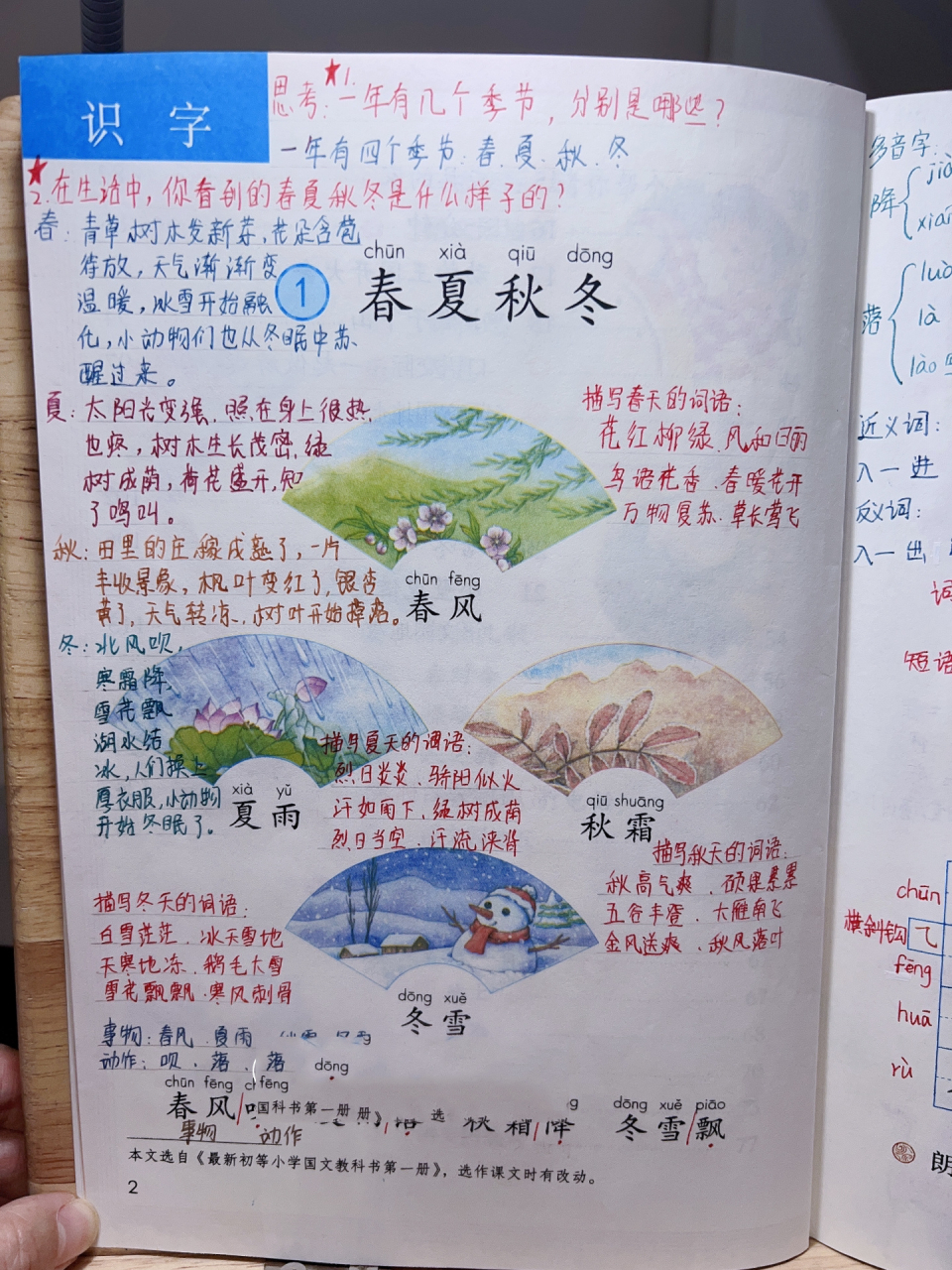 预习很重要6015一年级下学期第一课《春夏秋冬》 本文学习内容