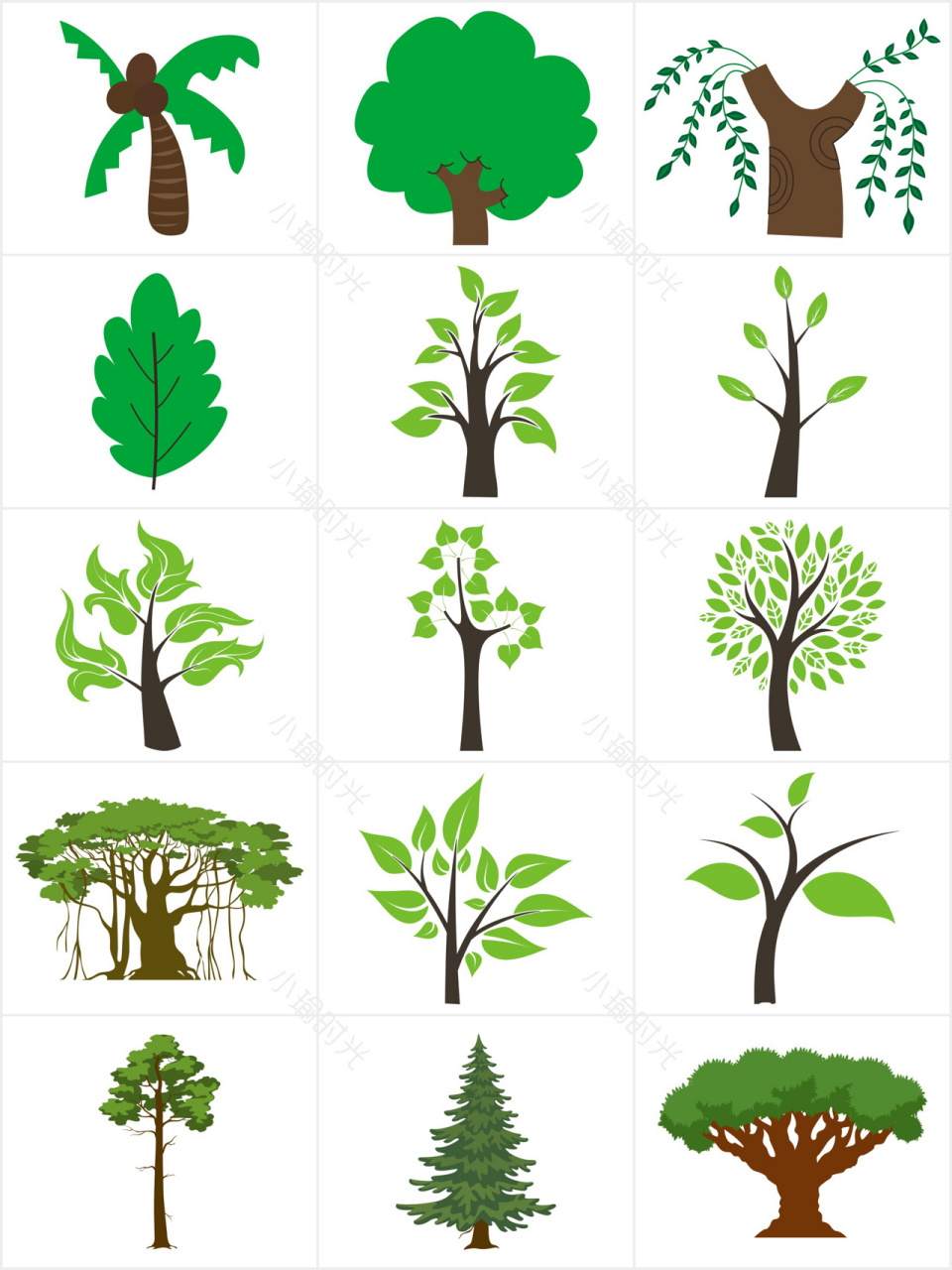 各种树的简笔画共120种,如何画你学会了吗 很齐全的一套树的画法 共