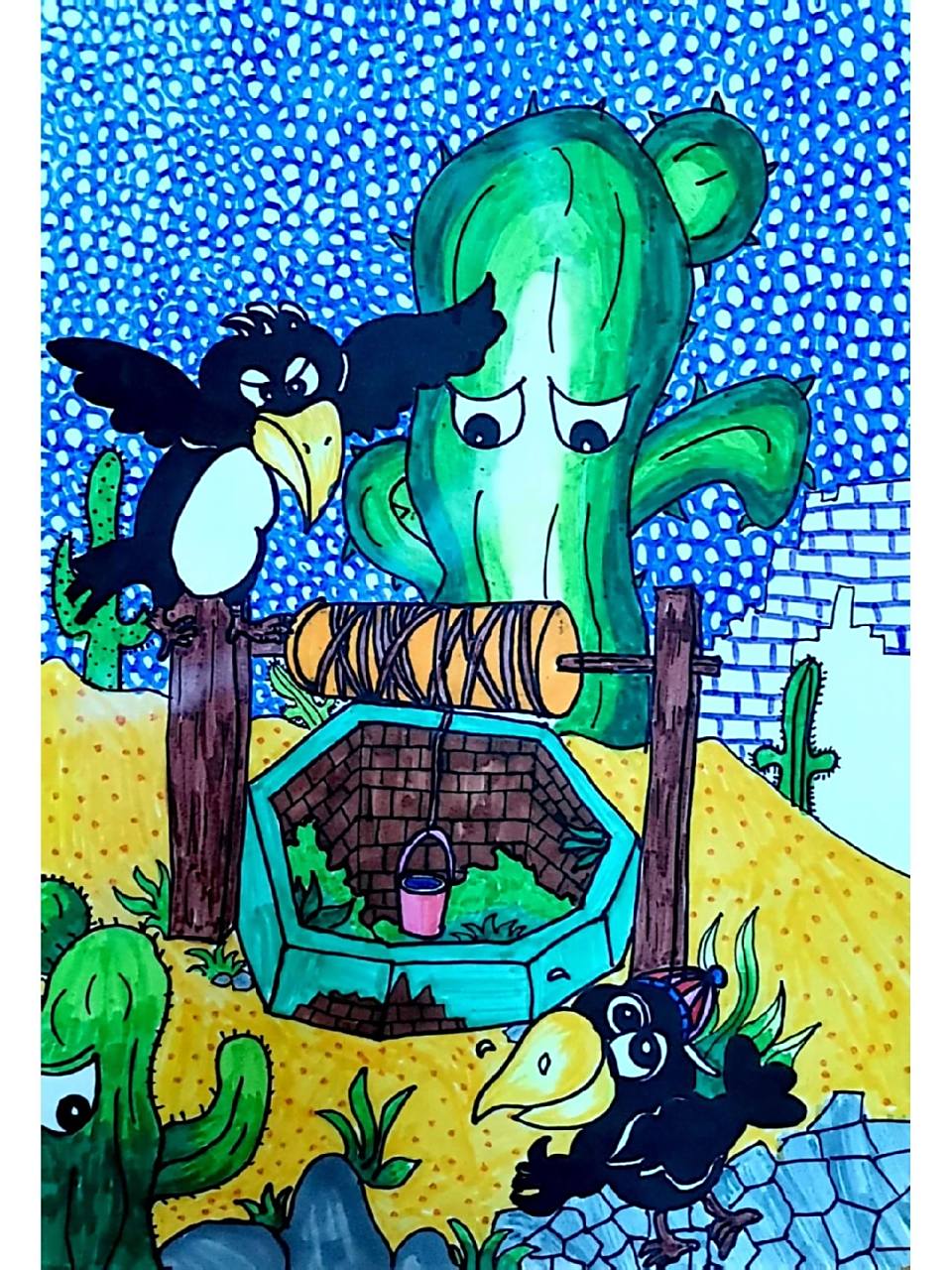 二年级寓言故事画系列《乌鸦喝水》