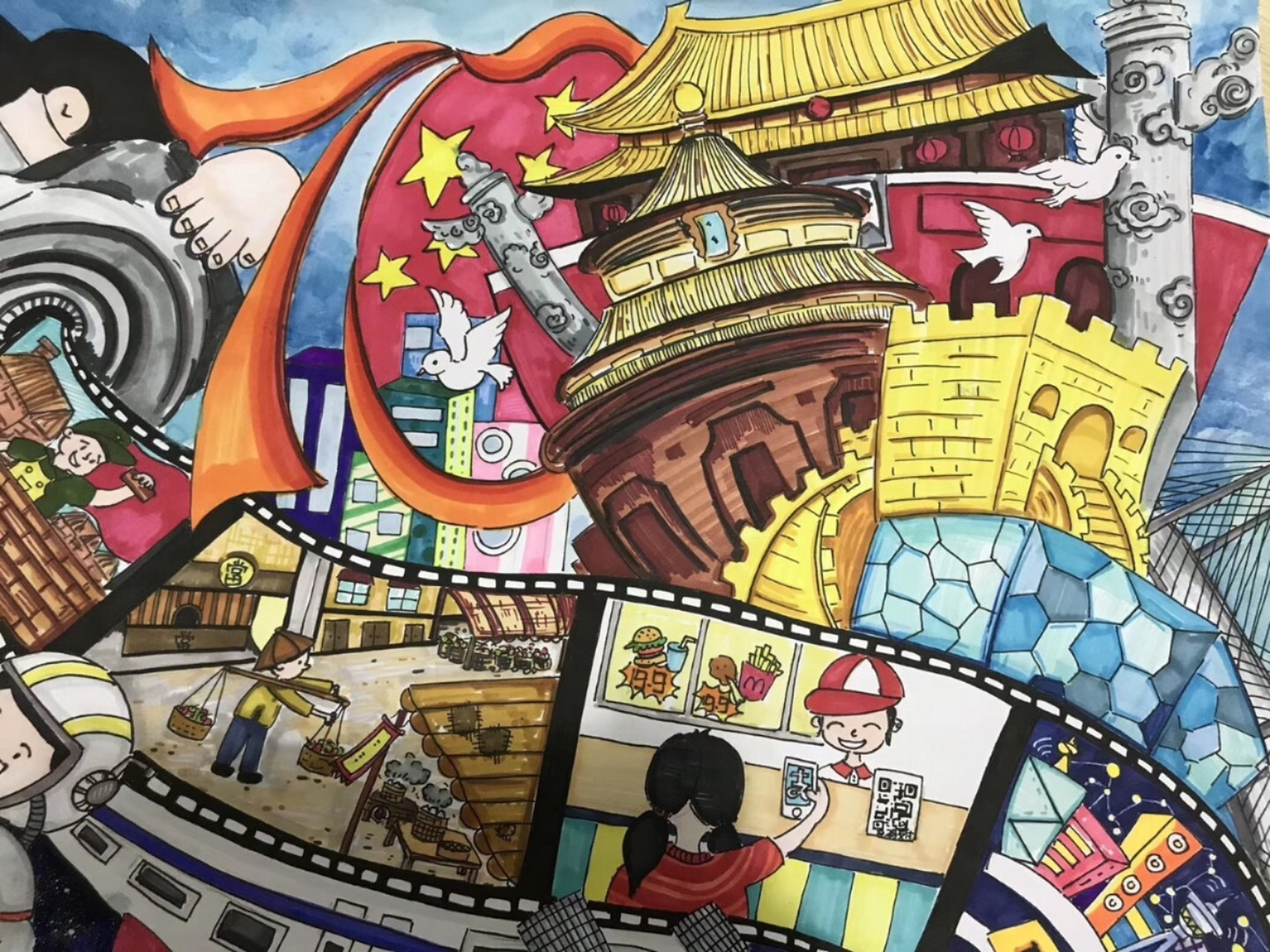 建国70周年儿童画 小朋友原创作品 欢迎大家参考～ 但是拒绝伸手党