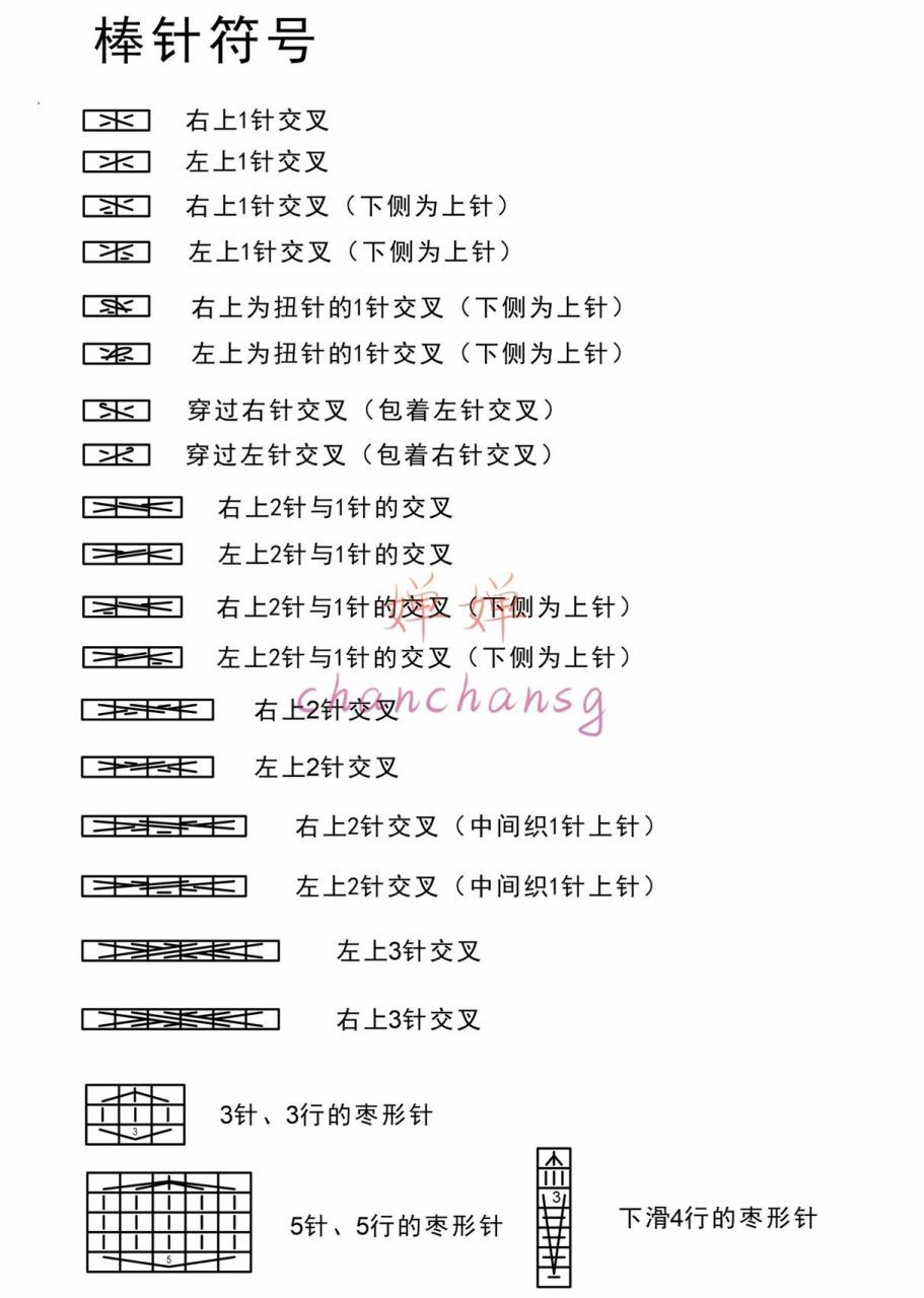 棒针编织符号对照表