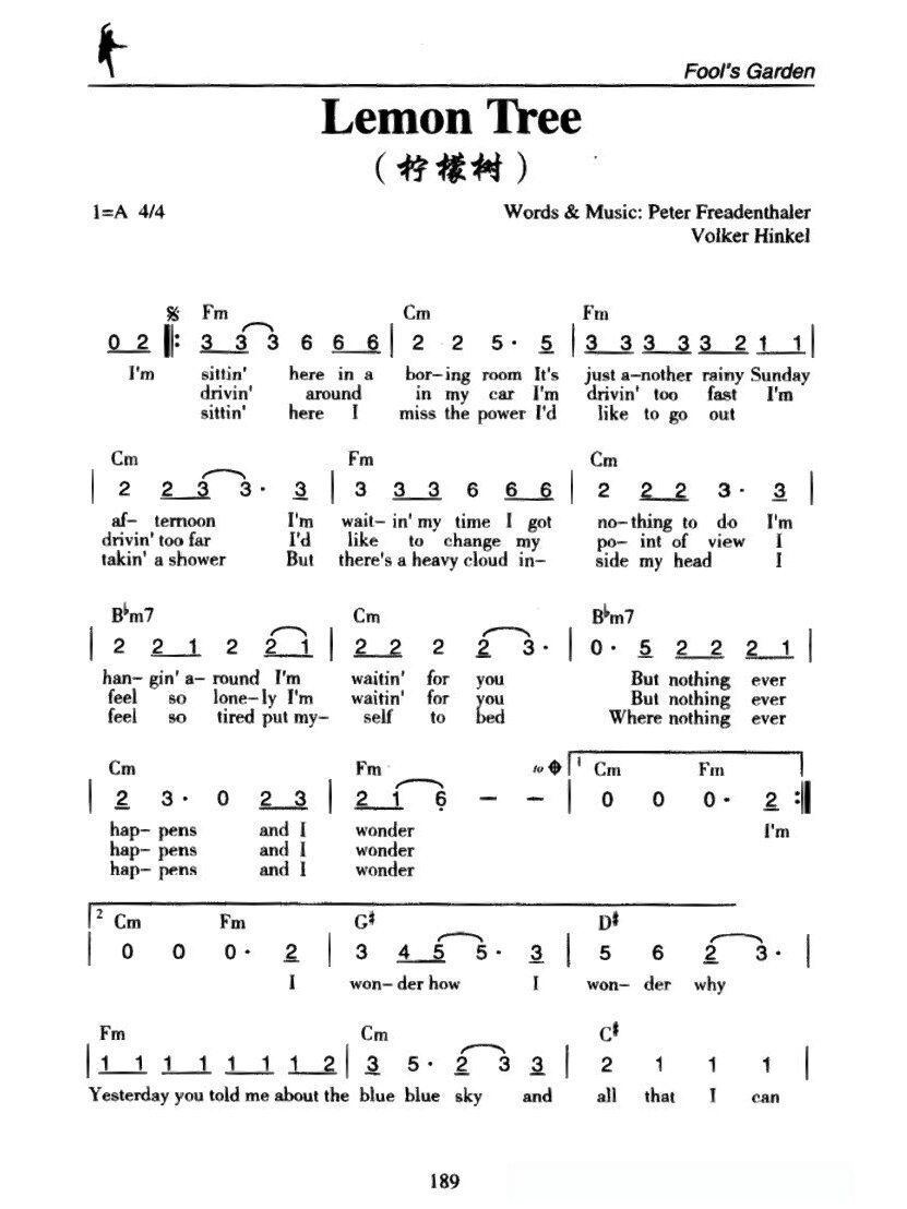 lemon tree 英文原版简谱