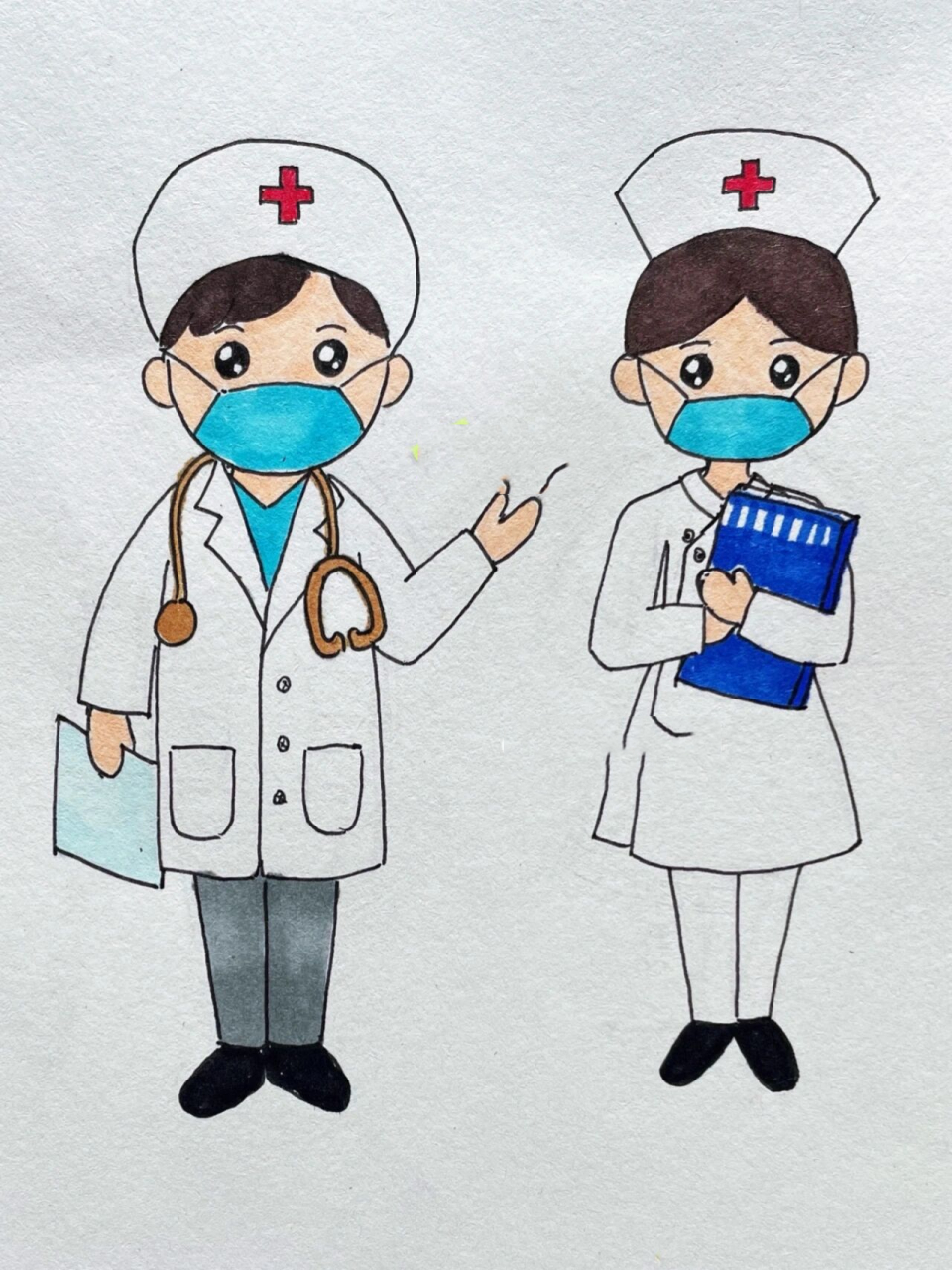 医生护士抗疫英雄简笔画 