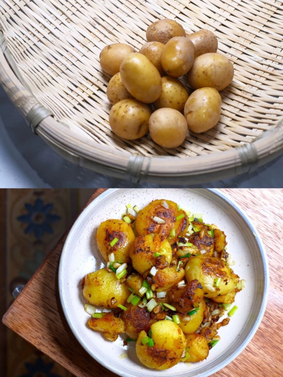 家常菜素菜100道43|香煎小土豆 🍀 	 食材:小土豆 葱 蒜头 	 🍀 