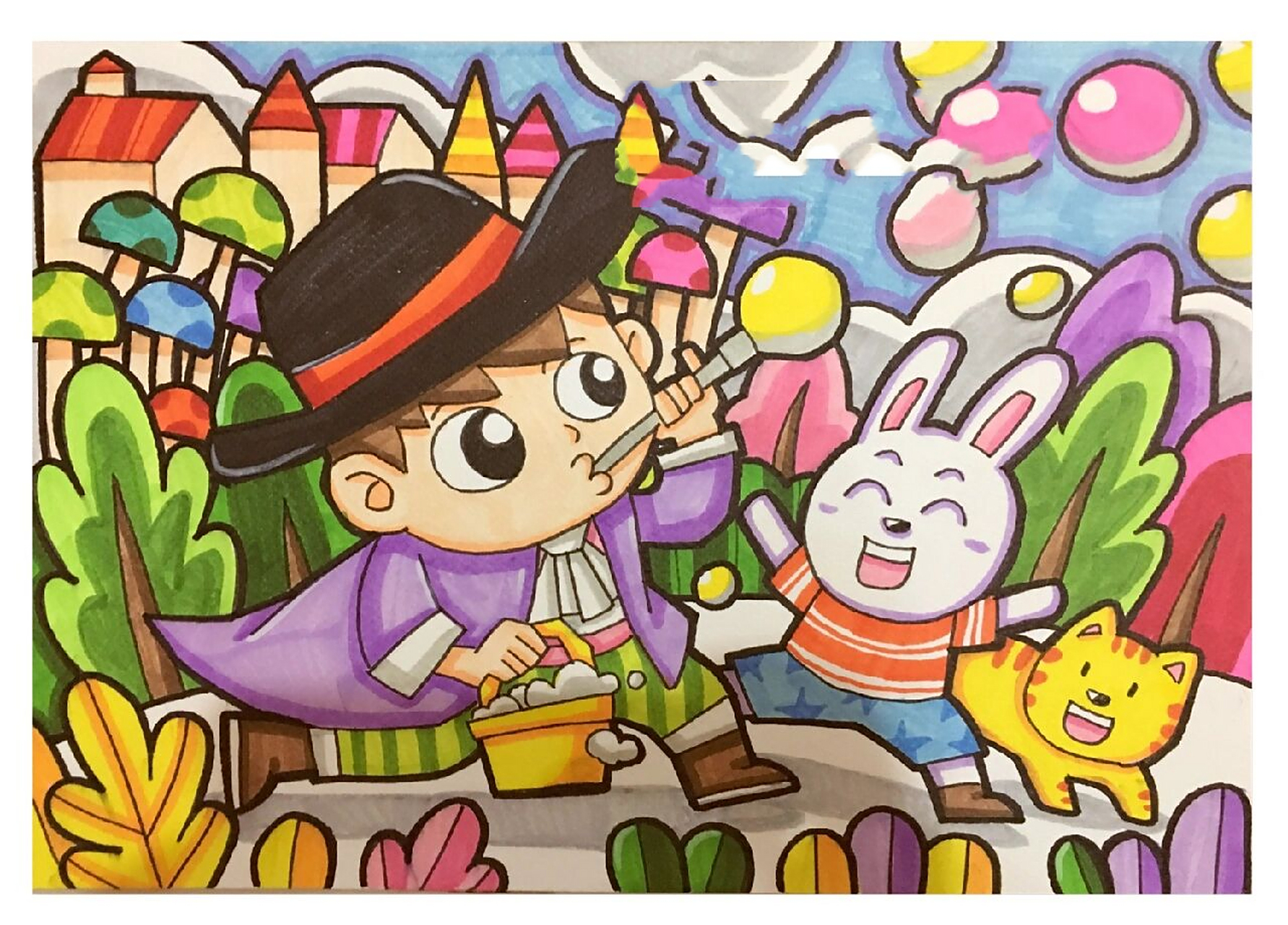 动物 人物 简笔画 蜡笔画 人与动物和谐相处 原创作者:丹尼索蜡笔画