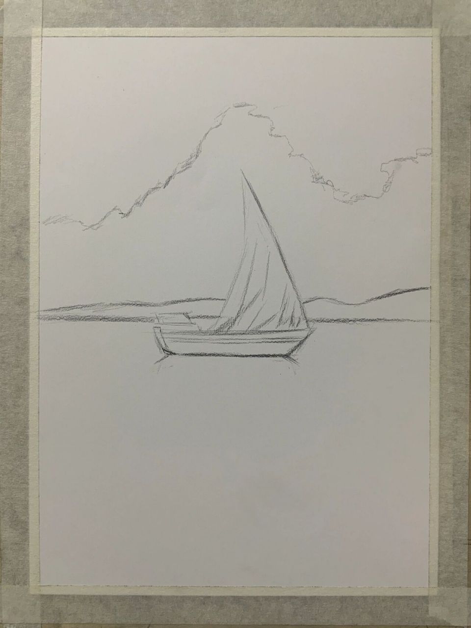 海上帆船 素描风景画 简单好学的素描风景,用炭笔画的呦