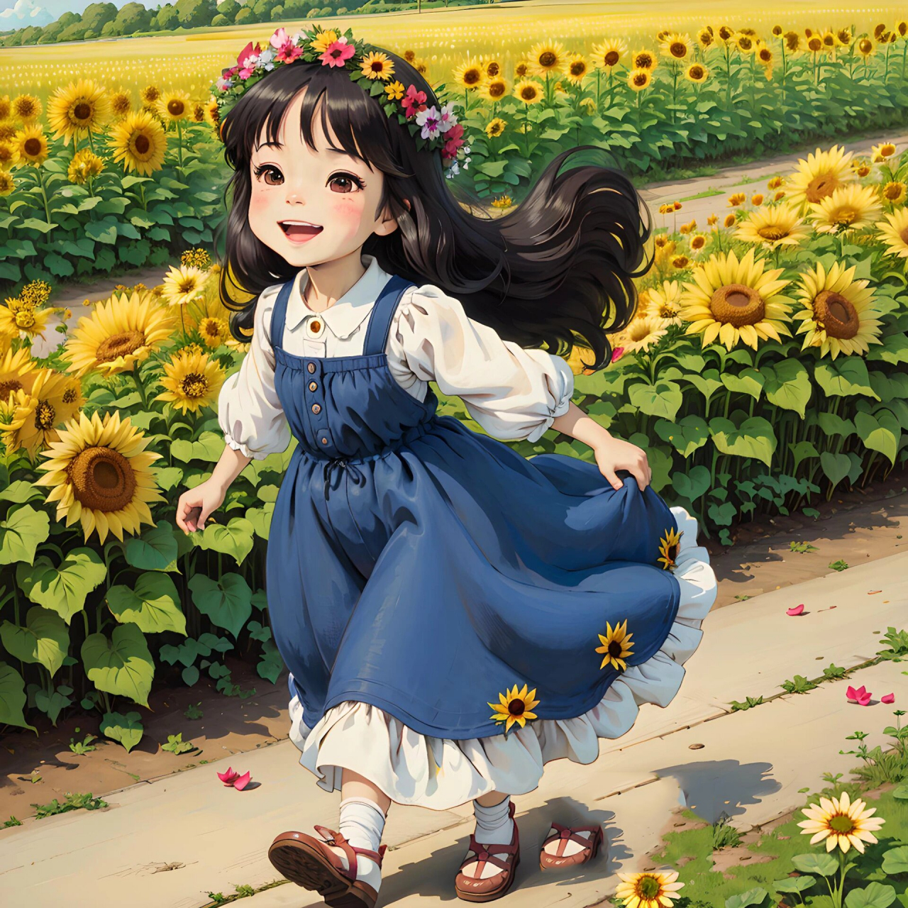 头戴花环的小姑娘