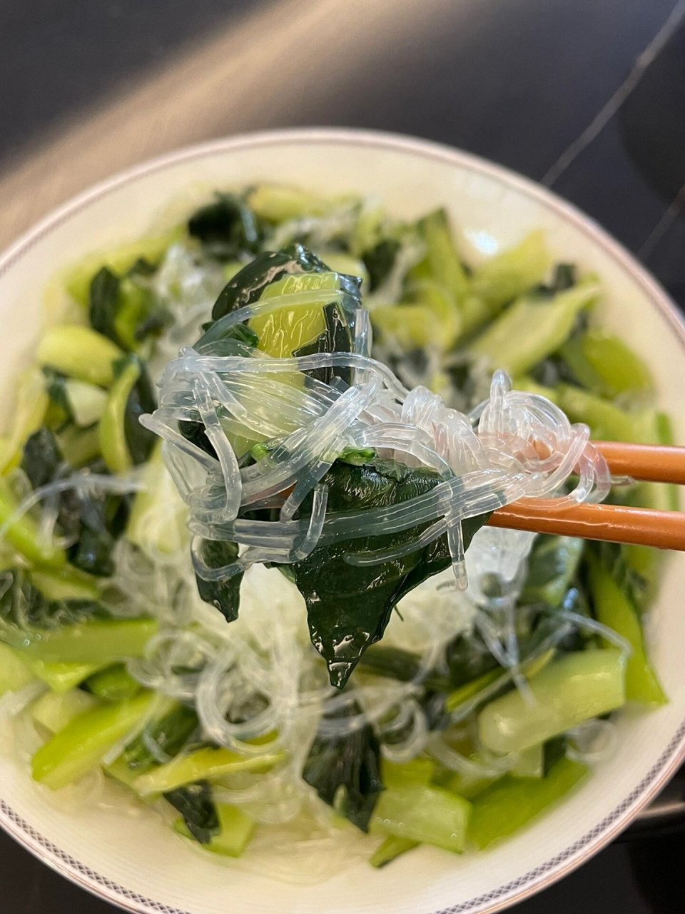 每天一道好韵素食～day109 青菜粉丝 95食材 自家种的青菜两颗