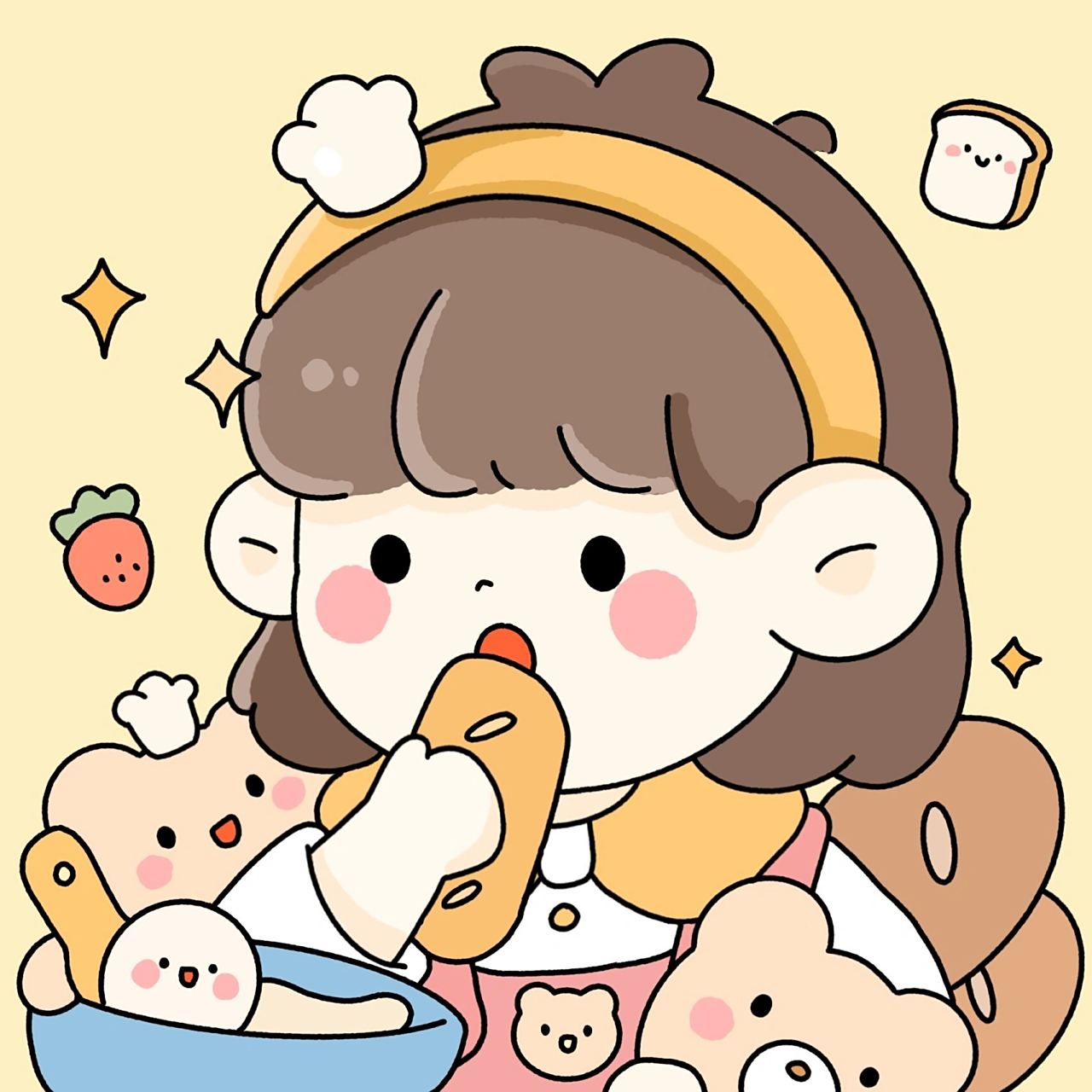 0来啦|女生可爱姐妹头像 做人嘛～开心一点最重要啦 吃东西绝对是提高