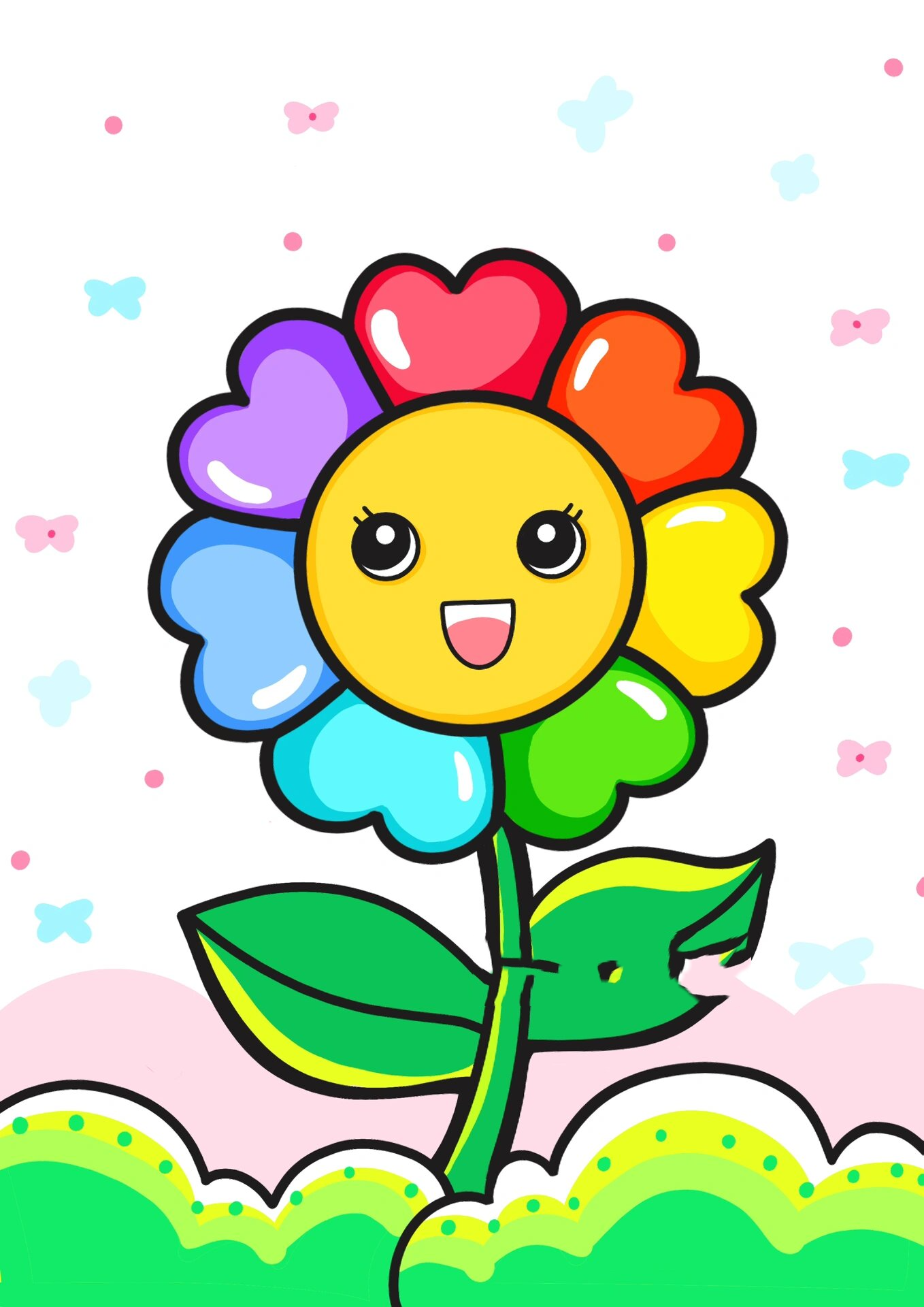 画/七色花/创意美术「附线稿」 漂亮可爱的七色花来啦～ 花朵简笔画