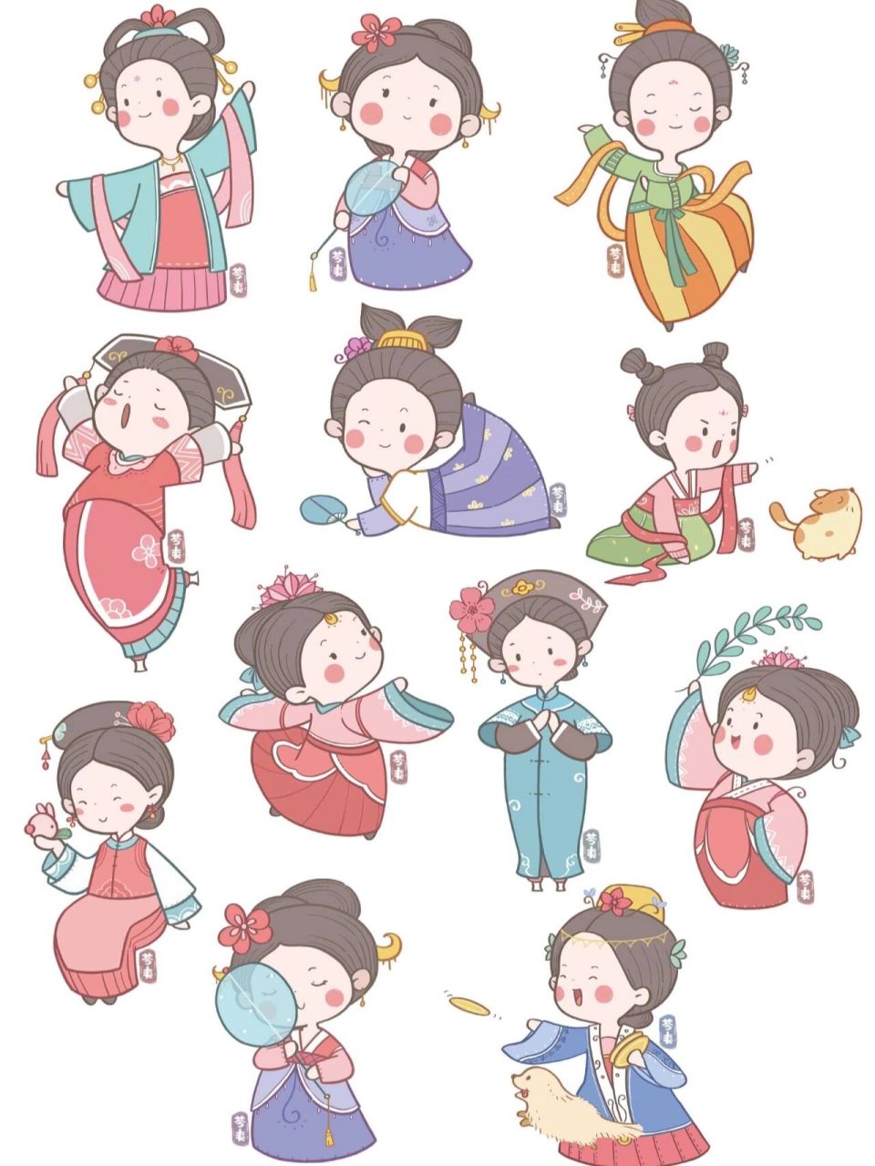 原创|古风|简笔画|动作练习(单独大图) 【古风人物】经过简化的古风小