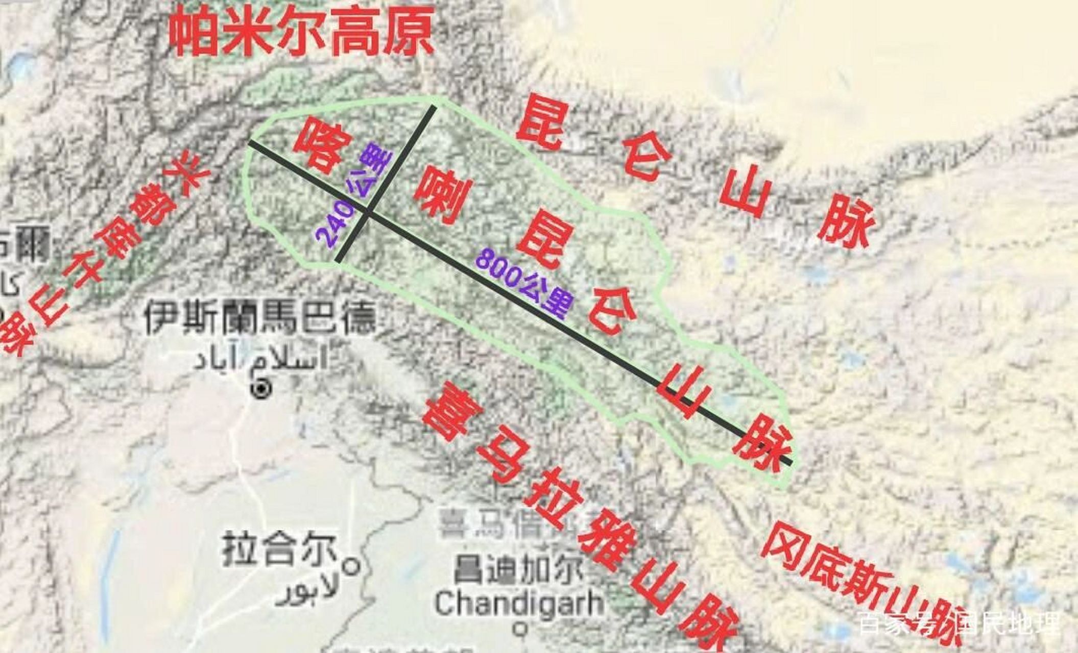 喀喇昆仑山脉 喀喇昆仑山脉平均海拔6000米以上,共有19座山超过7260米