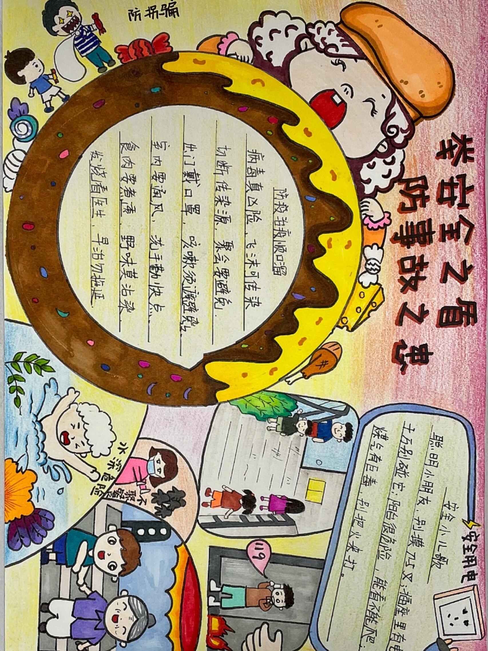 绘画|校园安全儿童画手抄报 校园安全儿童画和手抄报都做了一份 稍微