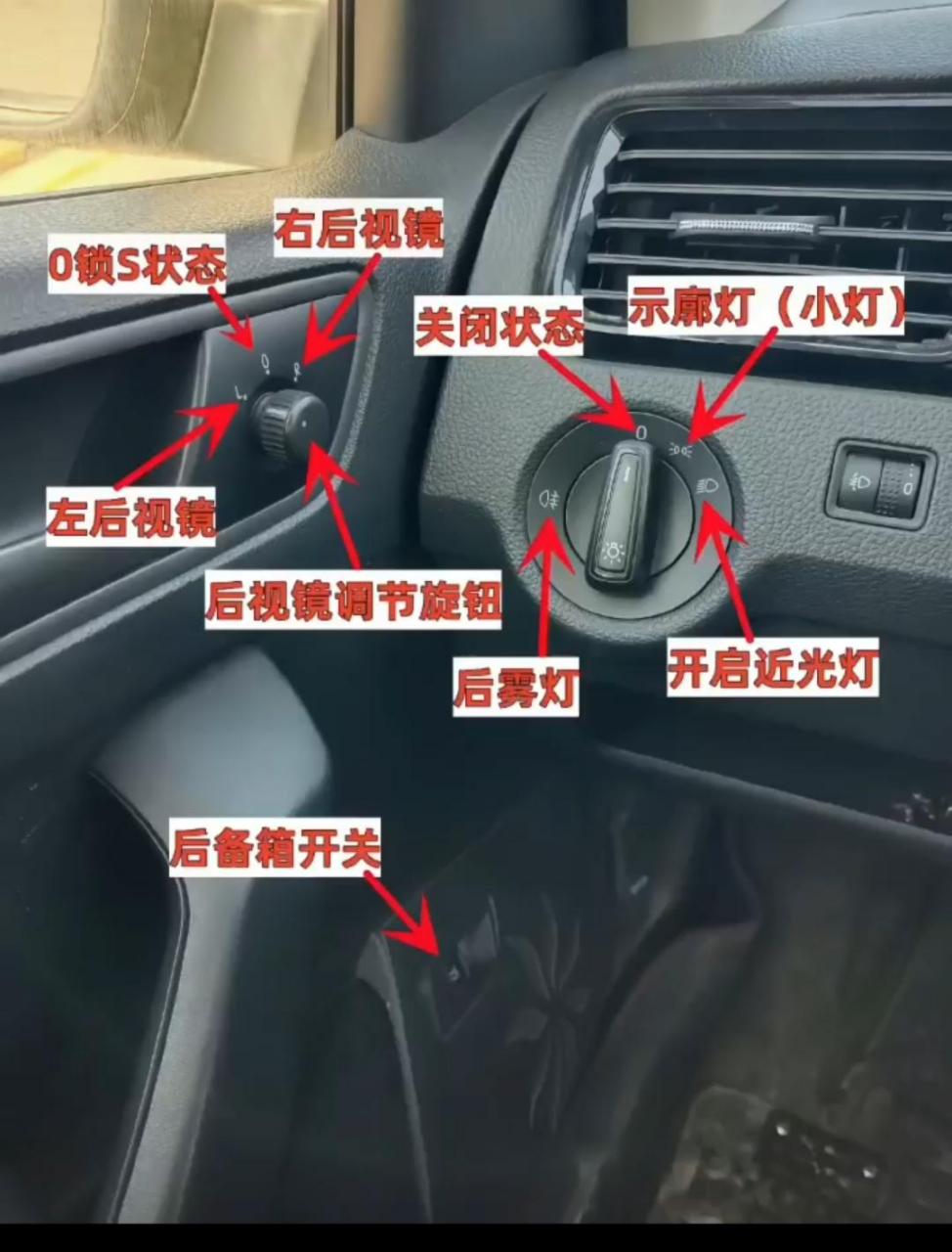 分享汽车后视镜调节及灯光按钮!