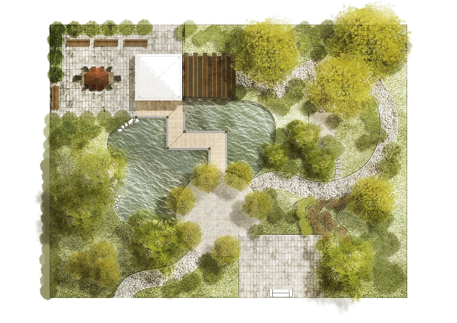 景观设计丨小庭院景观丨ps彩平总图