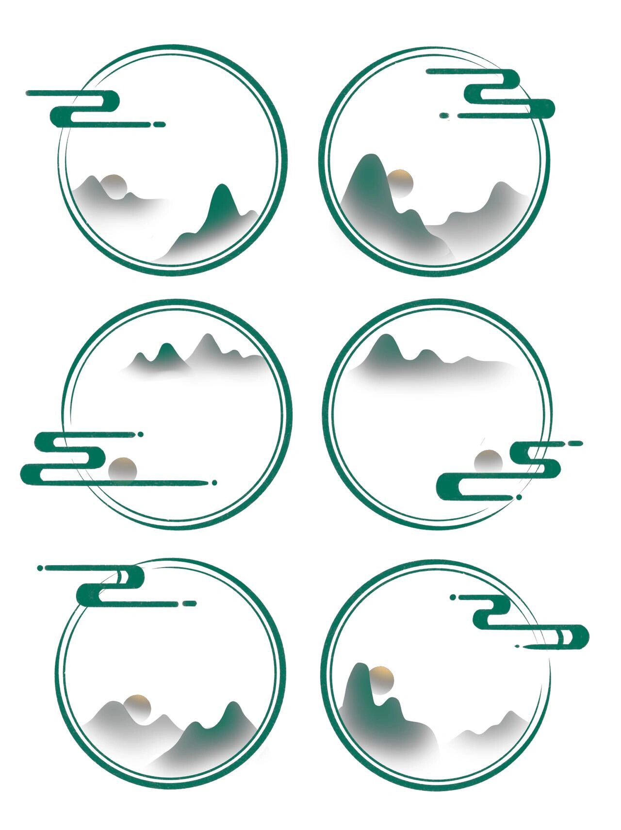 91中式边框中国风标题框古风山纹云纹飞鸟纹样 91中国风