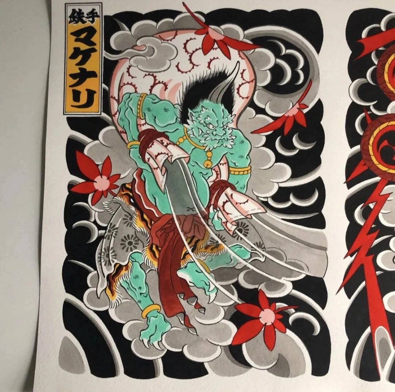 太原纹身‖日式老传统风神雷神纹身手稿分享 太原纹身‖日式老传统