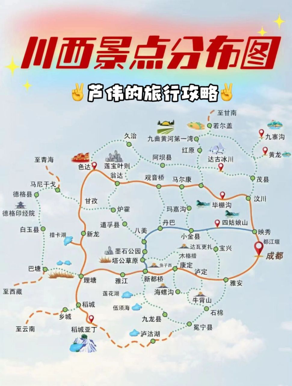 一张图看懂川西7天怎么玩6015详细路书拿走94 图川西旅行7日