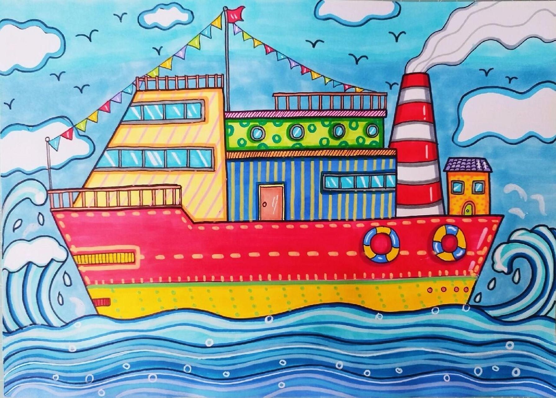 海里船的绘画作品图片