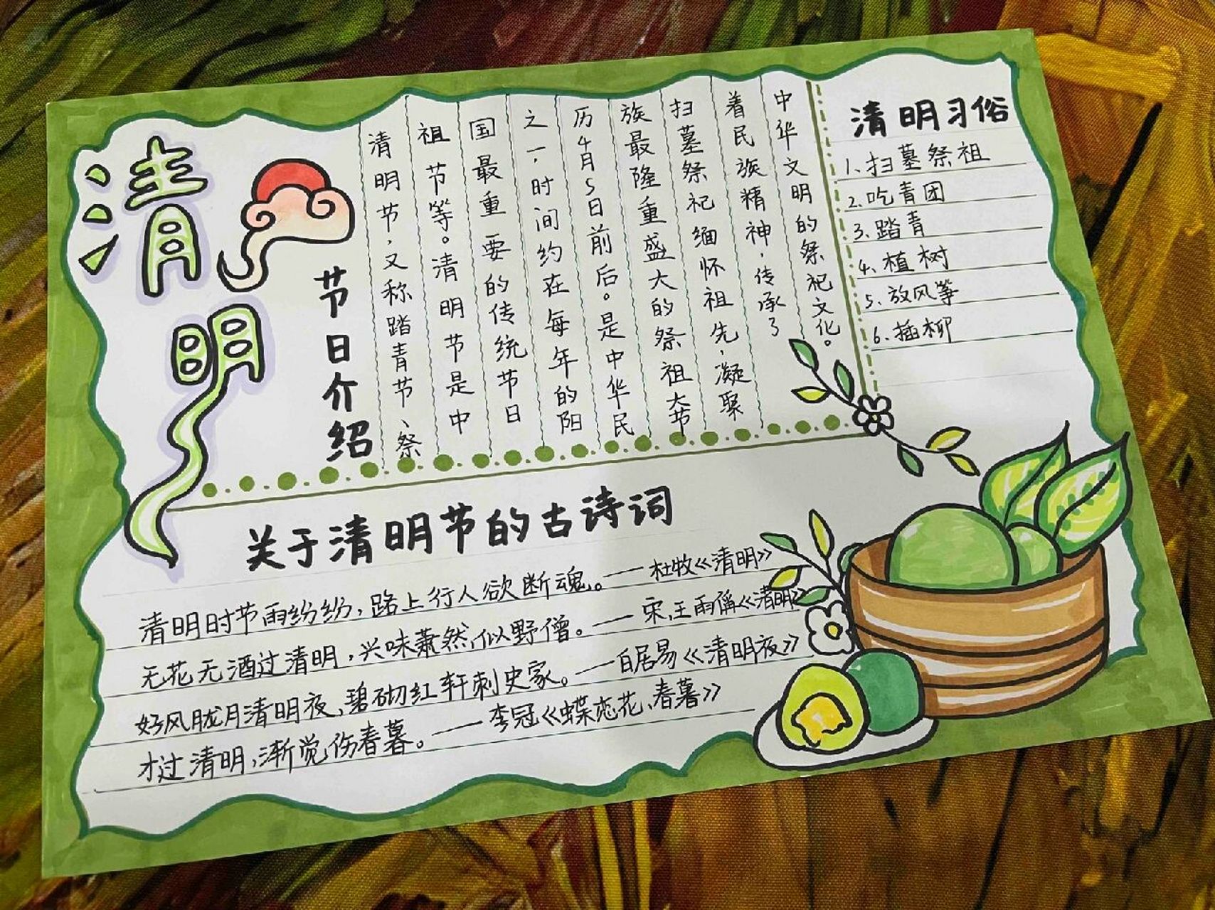 清明节快到咯,清明小报赶紧画起来～ 这次是带文字的哟 清明节手抄报