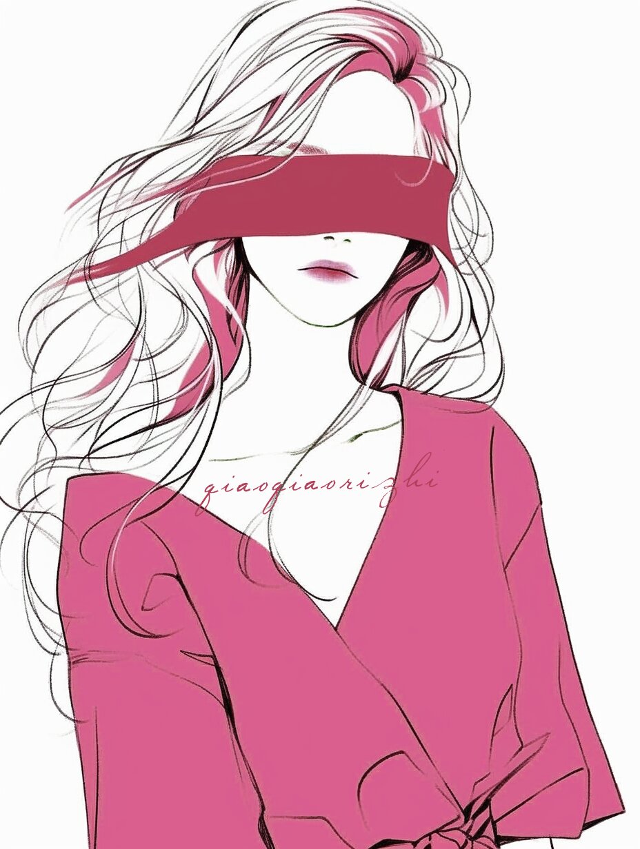 极简美学|蒙眼女生 | 插画头像|红色系