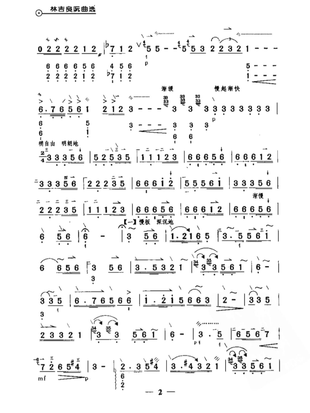 中阮曲谱分享《满江红》