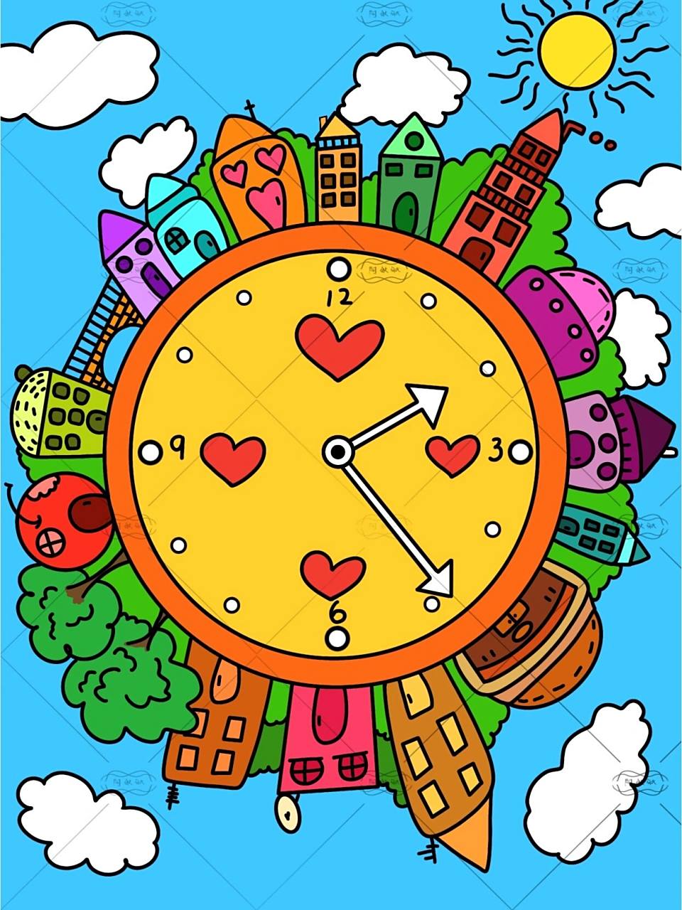 《创意时钟美术》适合8岁以上儿童美术作品 今天一起来画创意时钟吧