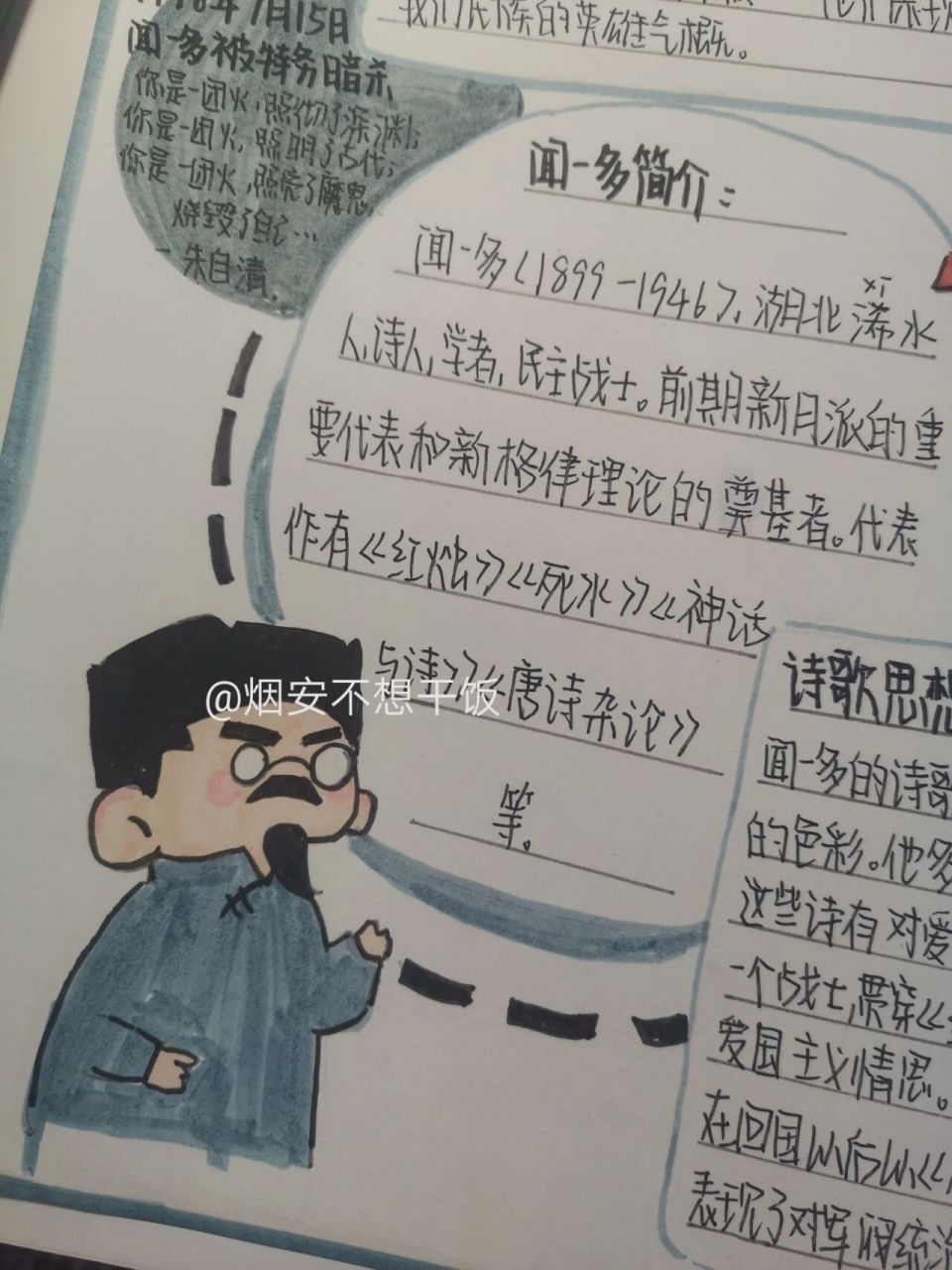 做云南爱国主义人物的手抄报—闻一多 衣服/背景上色:吻朵青碧绿荧光