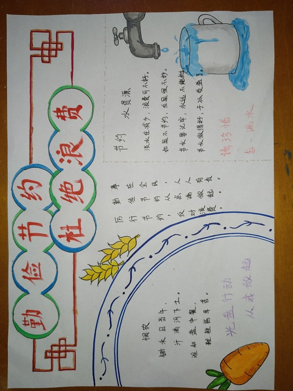 勤俭节约,杜绝浪费手抄报 第一份手抄报,东拼西凑,绞尽脑汁,用时2个半