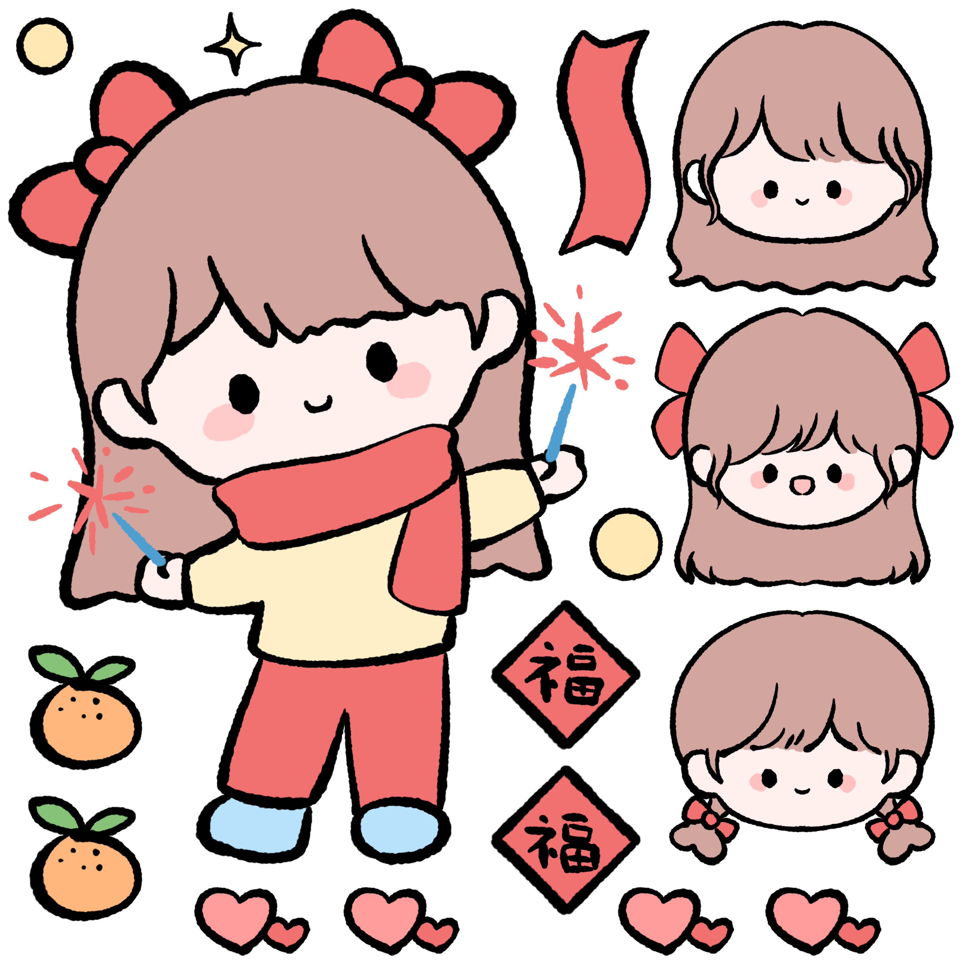 新年咕卡贴纸丨q版人物简笔画手帐素材