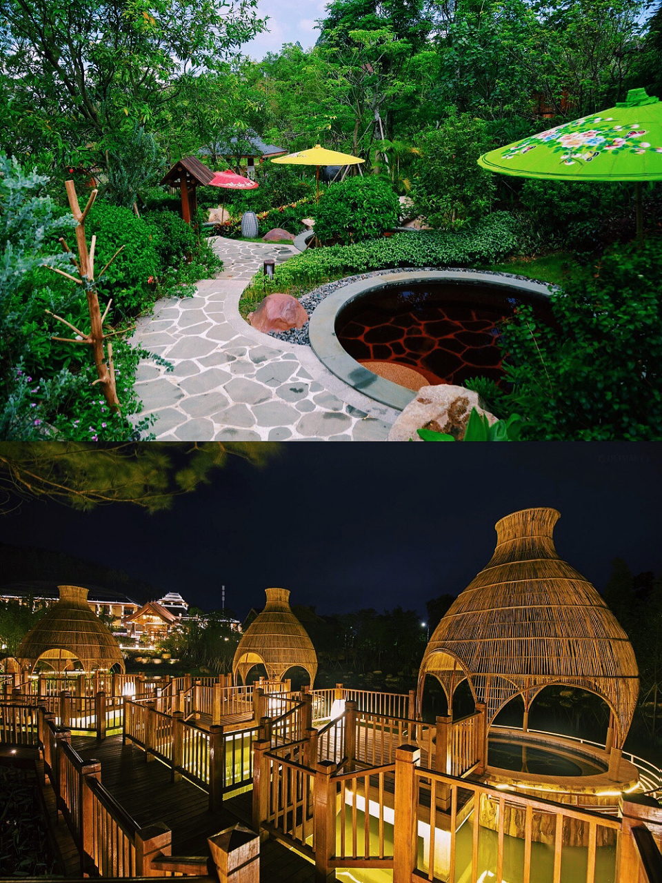 特别是网红的半山温泉在美的鹭湖度假区之中依山而建,鹭湖温泉皆是