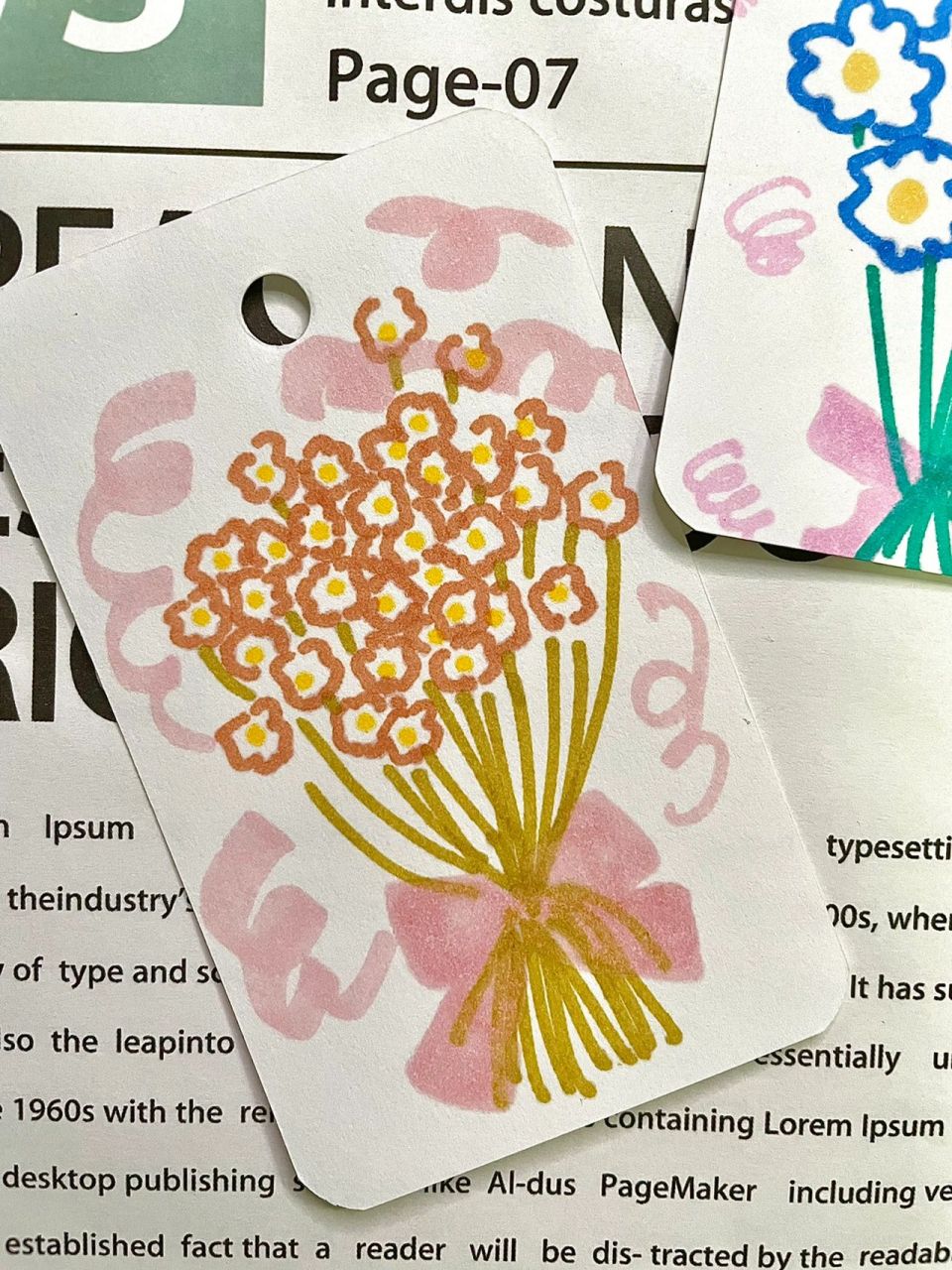 简约小花束书签98原创马克笔随手画 最后两张小卡片啦,明天开始要用