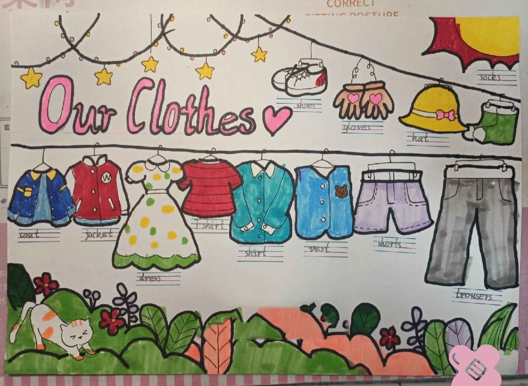 英语手抄报clothes 二年级的手抄报来喽～ 这次主题是our clothes