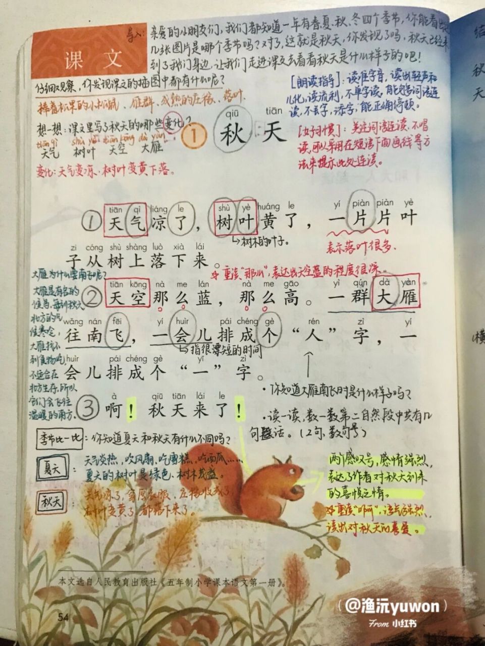 一(上)《秋天》备课笔记94 板书设计 #小学语文备课# #小学语文板书