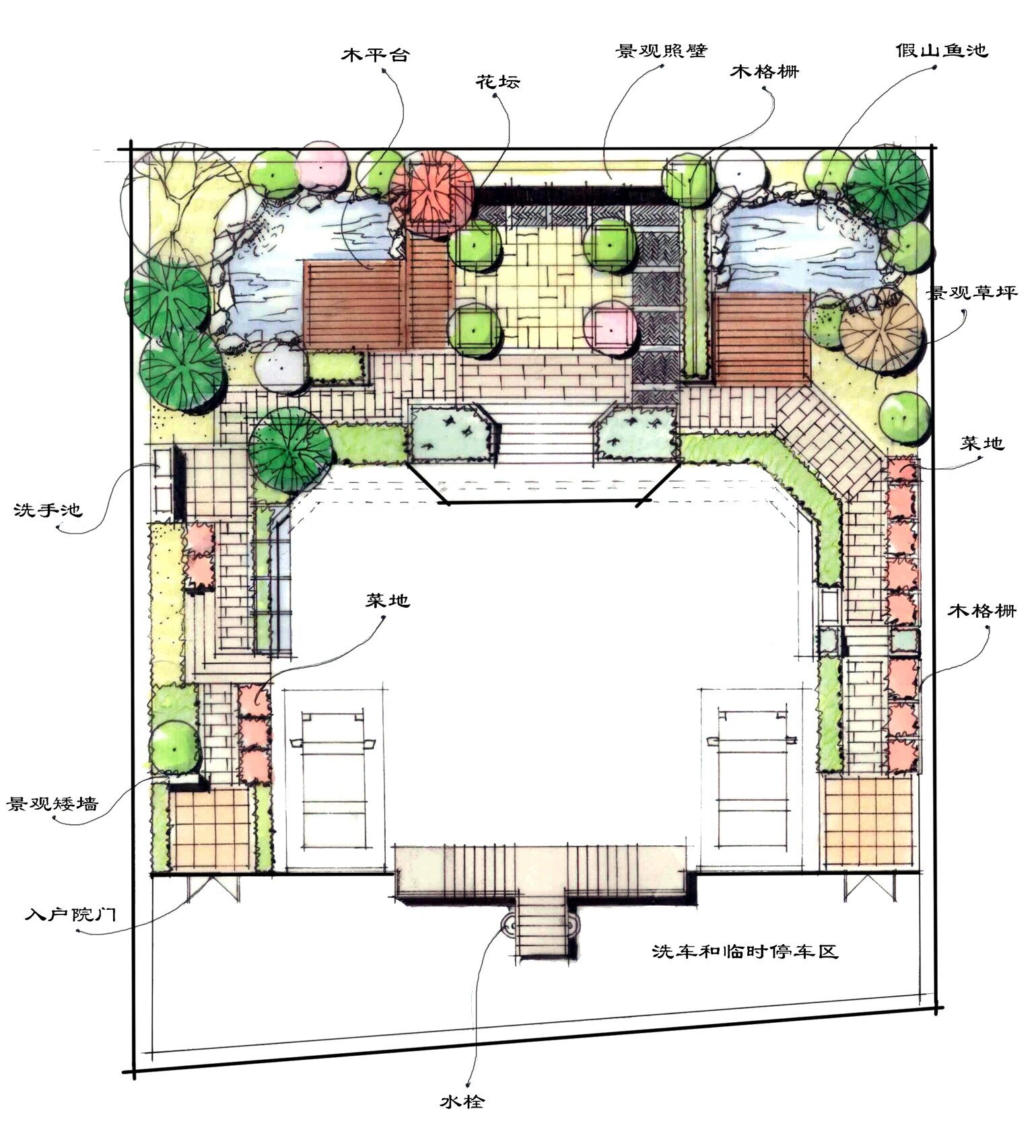 现代简约小清新风的庭院设计平面图方案