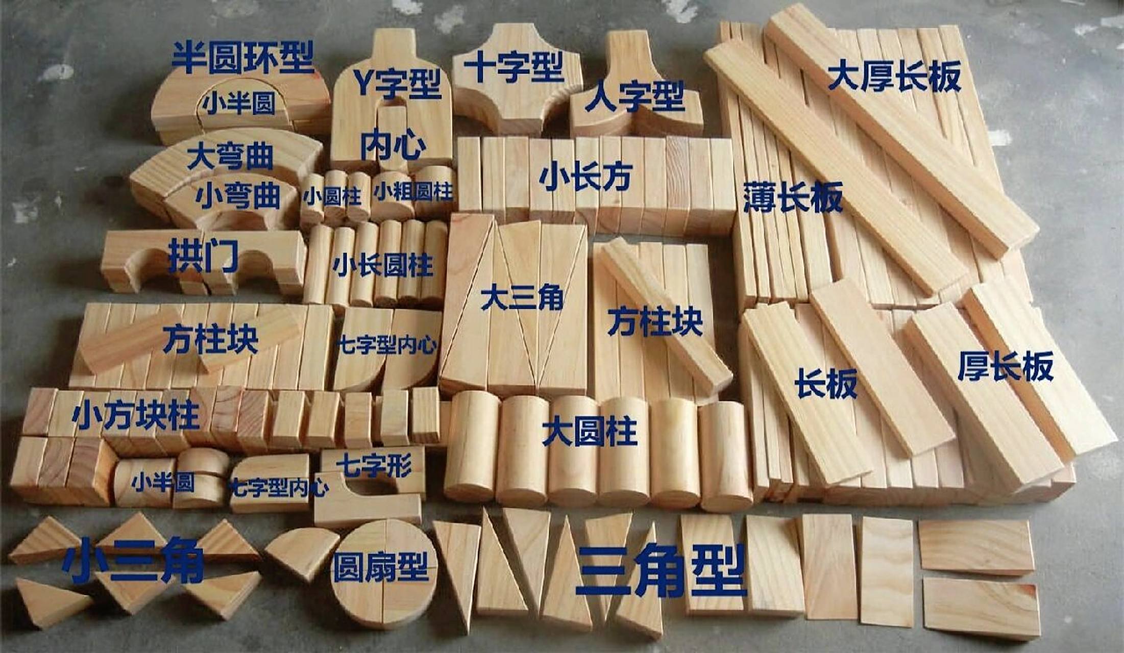 幼儿园建构区清水实木积木组成小块单位名称