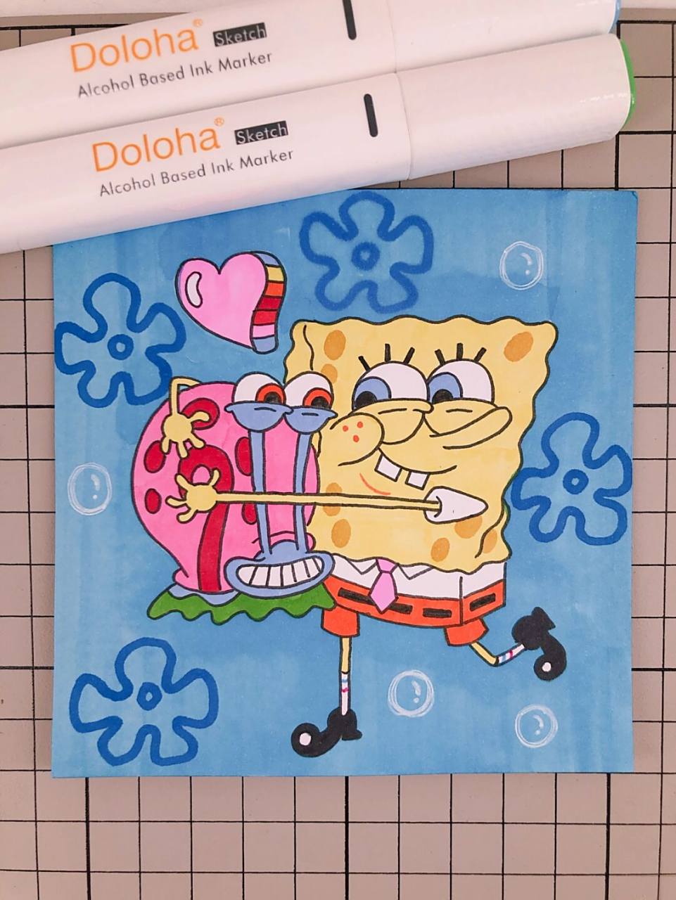 第256幅|海绵宝宝卡通画,马克笔画.附步骤图 马克笔:多乐绘128色.#多