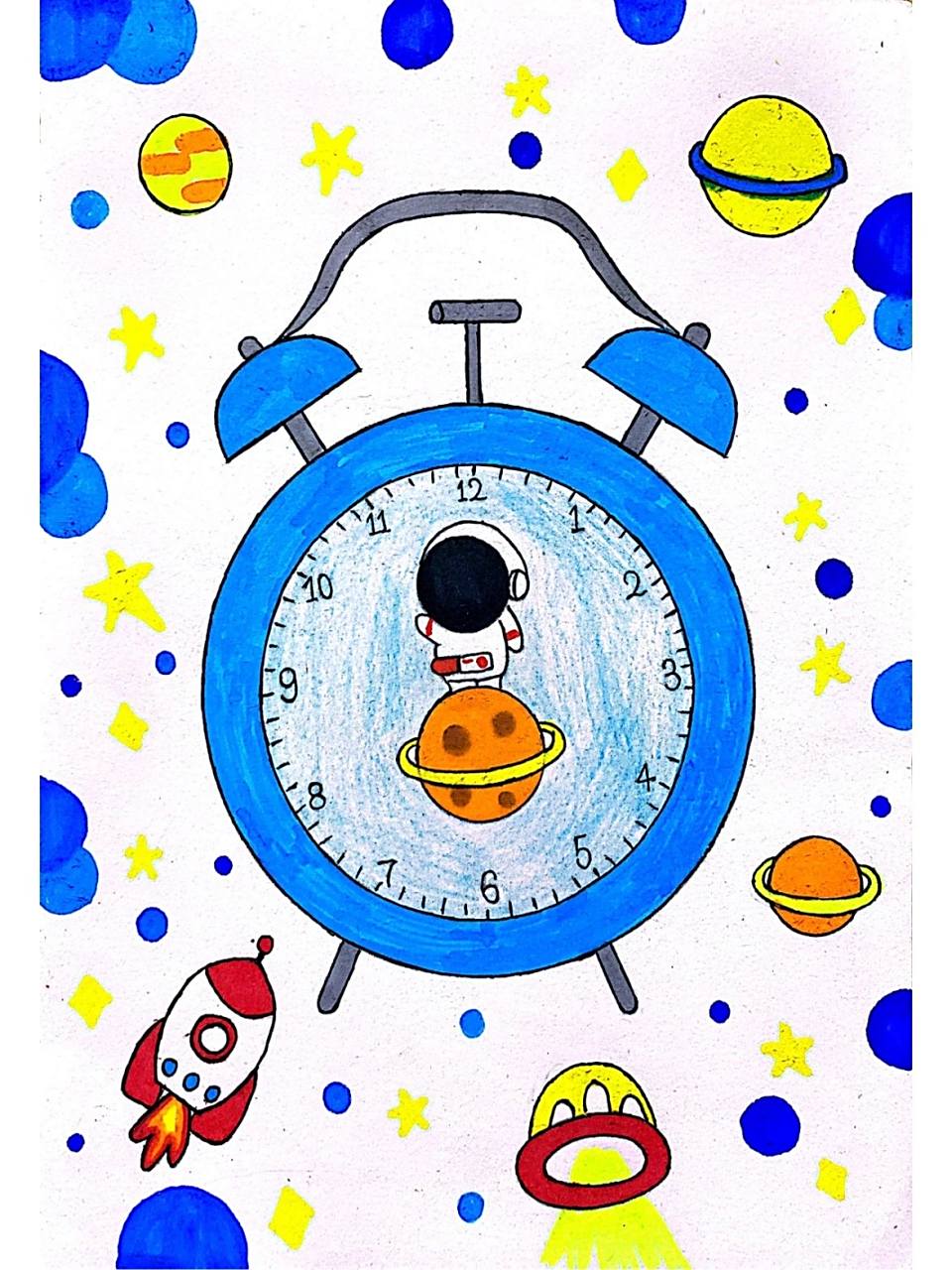 创意儿童画|少儿美术《闹钟》 主题:《闹钟》 材料:铅笔,橡皮,卡纸